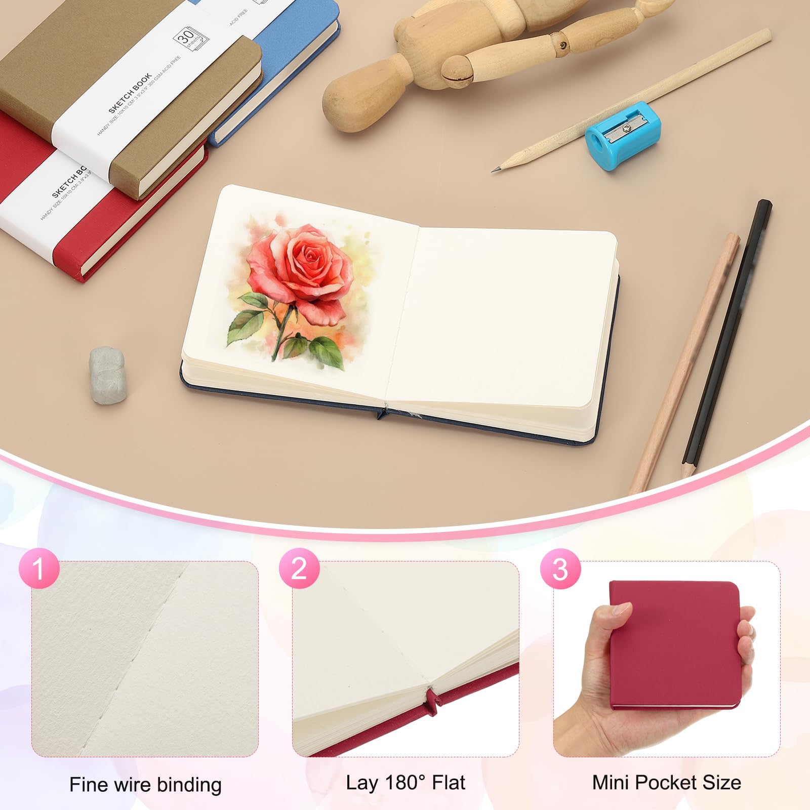 PATIKIL 4x4" Watercolor Paper Sketchbook - Image 3