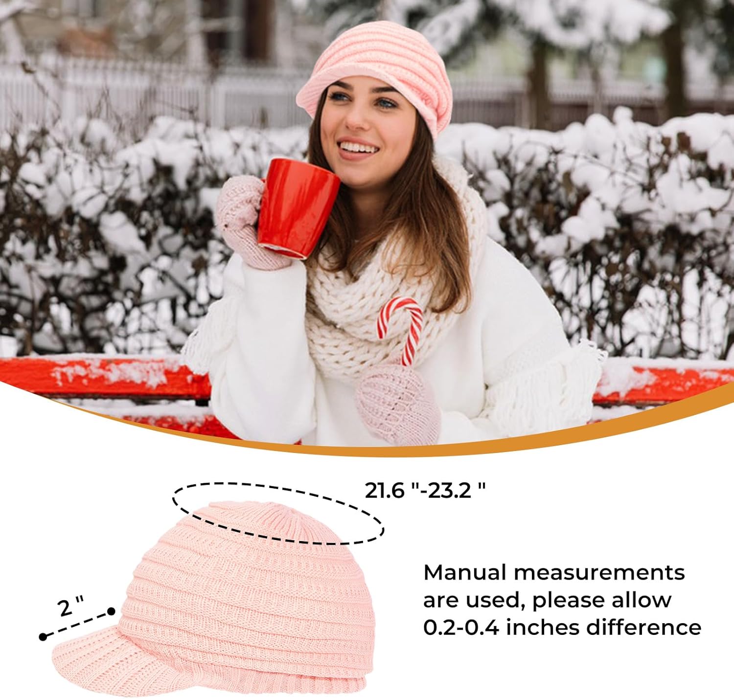 Womens Satin Lined Beanie Slouchy Winter Knit Hat Newsboy Hat with Brim Silk Lined Beanie - Image 5