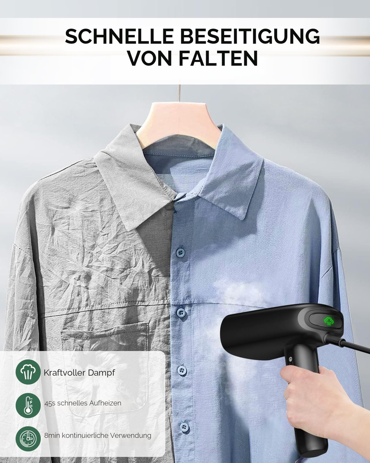 HOMEASY Reise Dampfglätter Steamer Dampfglätter 110ml Reisebügeleisen 800W Tragbare Dampfbürste 40S schnell Aufheizen Dampfbügeleisen kompakt für Urlaub, Dienstreise und Alltag