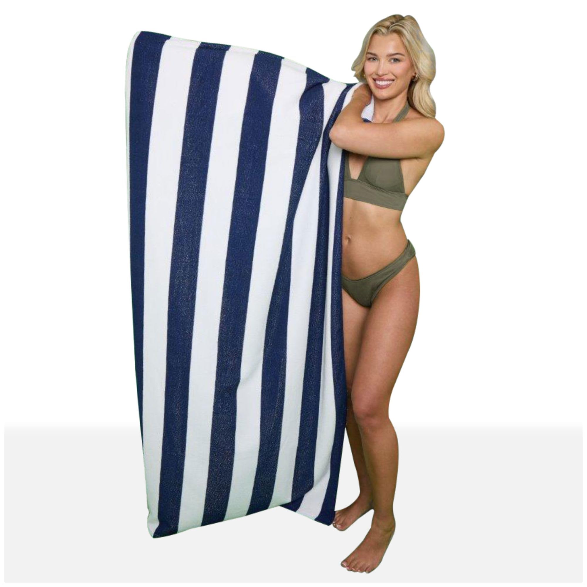 VELVETIO Luxury Sand Free Beach Towels, Extra Large Cabana Stripe Towel for Adults, Lightweight Quick Dry Lining Towel Ideal for Swimming - 100 x 200cm, Navy
