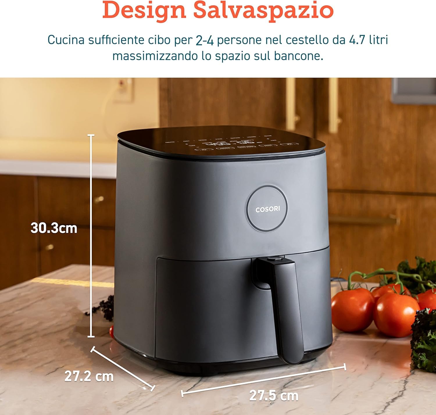 Cosori Friggitrice ad Aria 4,7 Litri, 75-230°C, 9 Preimpostazioni, 1500W | Silenzioso e Risparmio Energetico, Meno Olio&Senza Fumo, Ricettario Italiano, Lavabile in Lavastoviglie, Rumore Sotto i 55dB