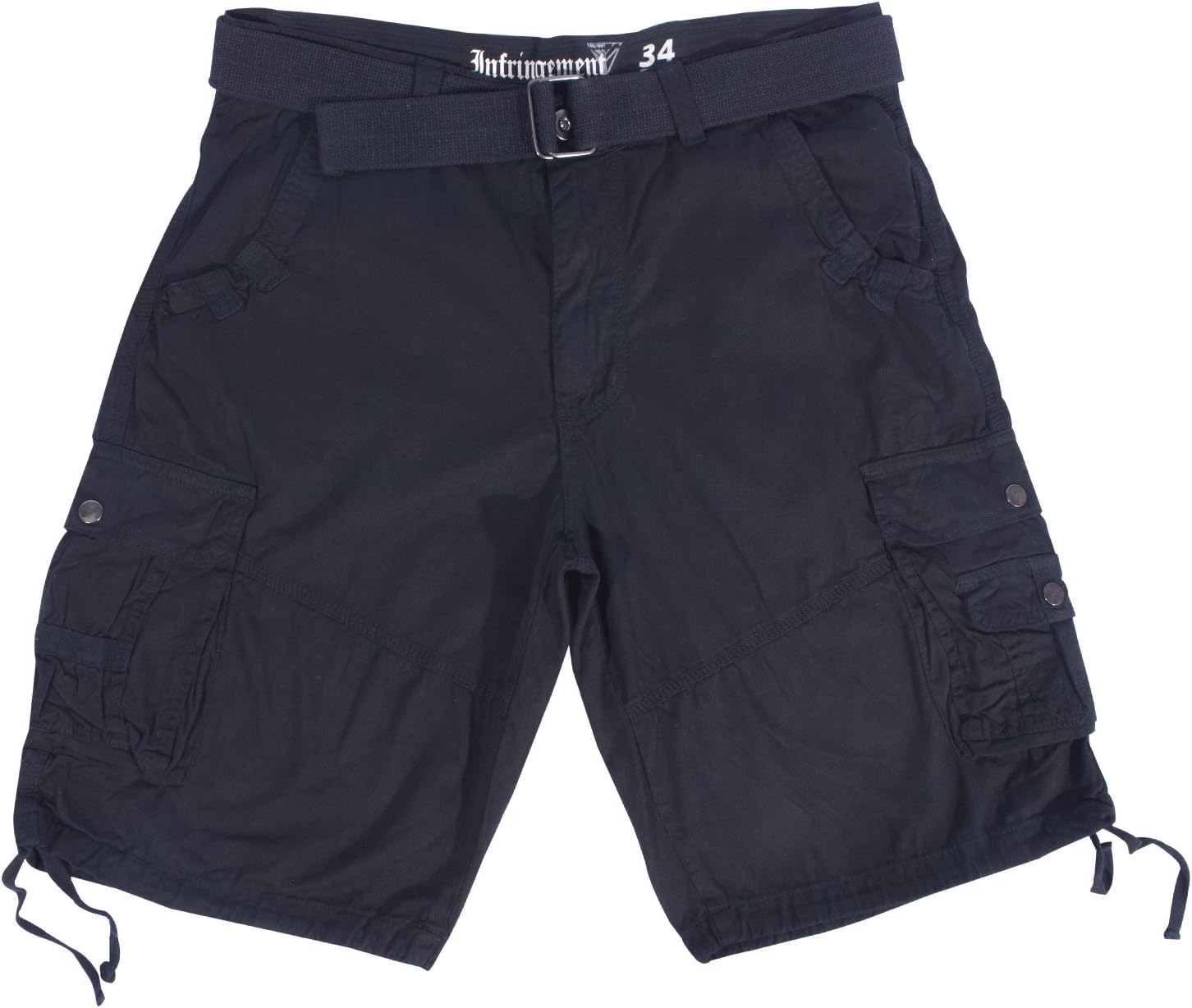 Infringment Men's Size 30 - 40 Solid Color Belted Cargo Shorts (34, Black)