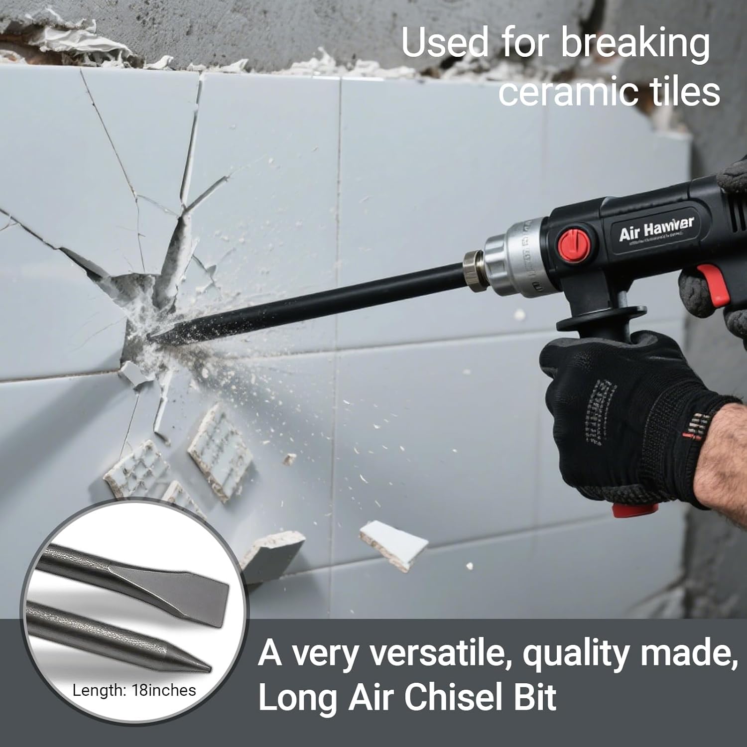 2 Pack 18" Air Hammer Bits Attachments,0.401 Inch Shank Chisel Bit Set,Cr-Mo Alloy Steel Punch