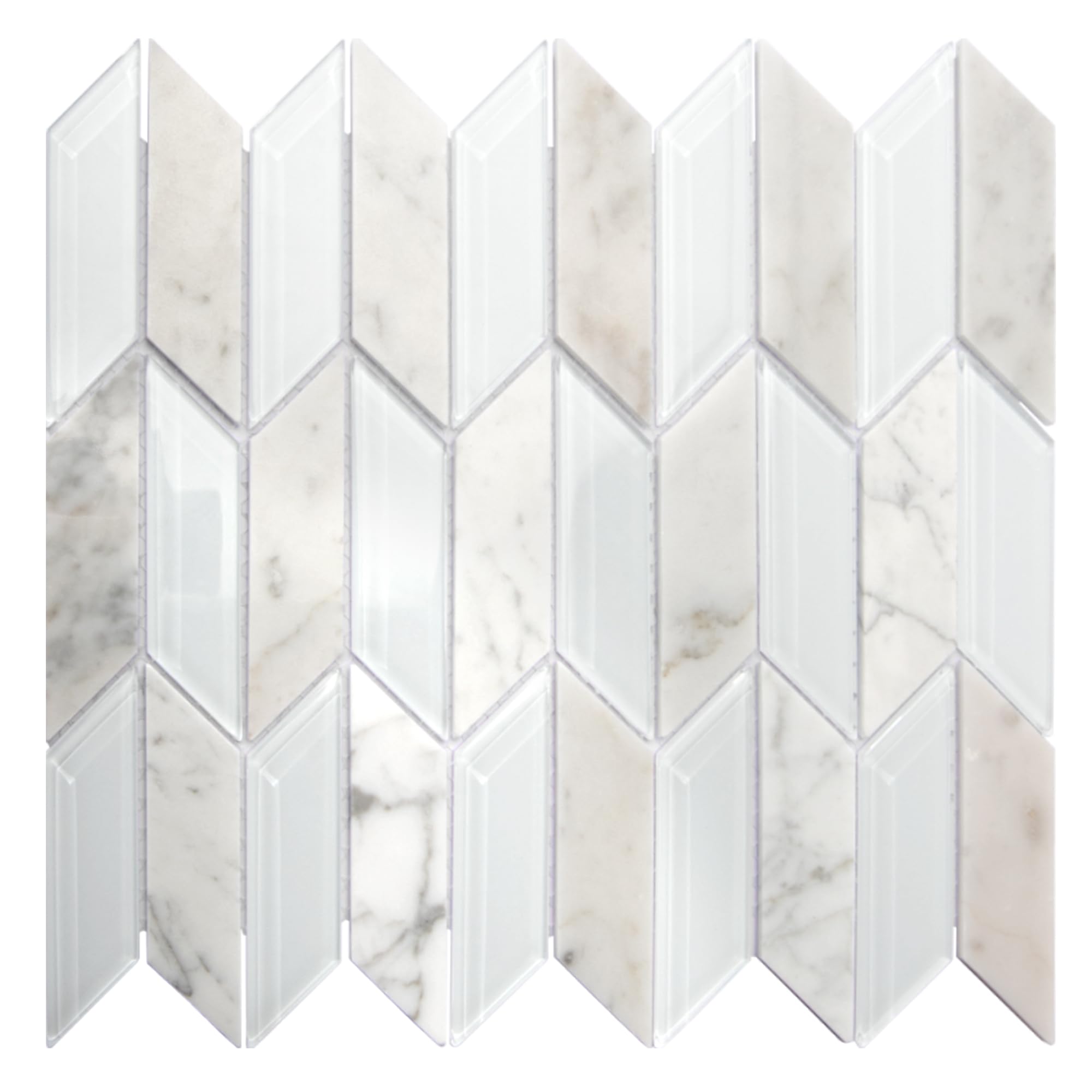 Art3d White Marble Glass Mosaic Tile