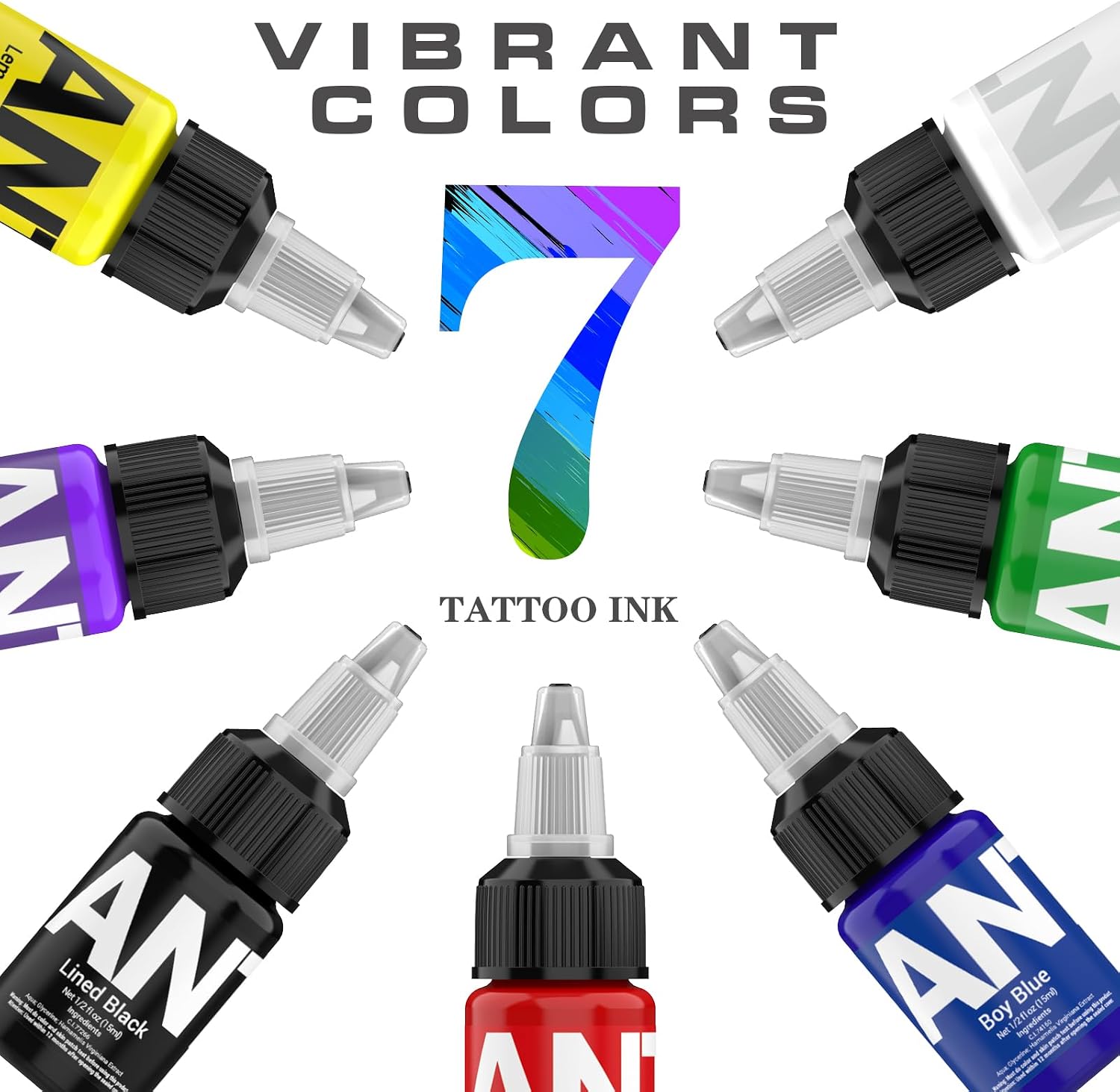 ANTIKE Tattoo Ink Color Set 7 Colors 0.5oz 15ml/Bottle Tattoo Inks Pigment Kit for Tattoo Artist and Hobbyists TI5003-15-7