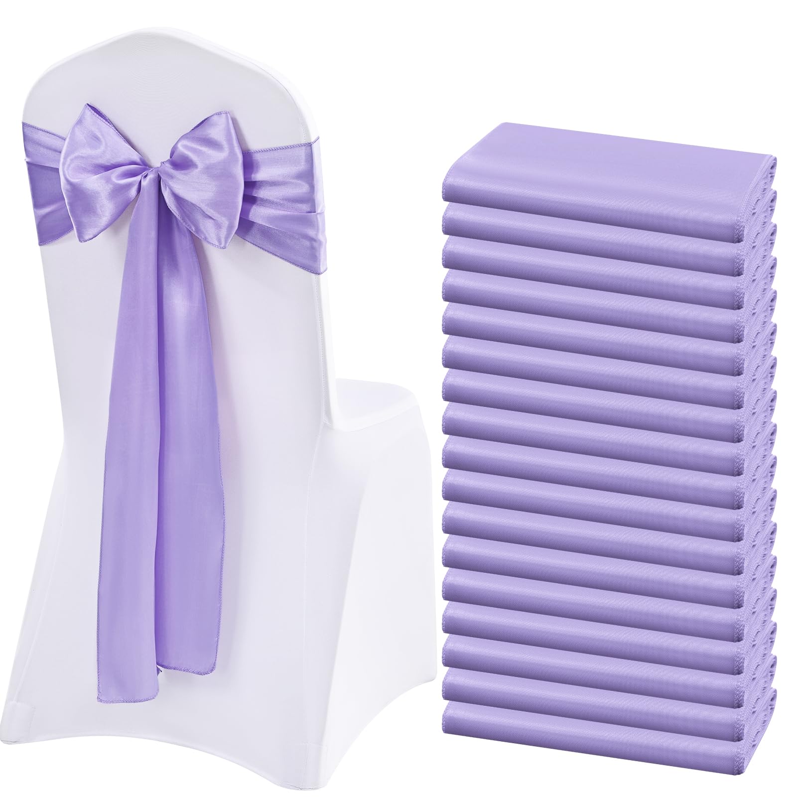 Lykoow 60 Pcs Satin Chair Sashes Lavender Satin Chair Sashes Chair Decorative for Wedding Reception Party Hotel Home Kitchen Decoration(Lavender)