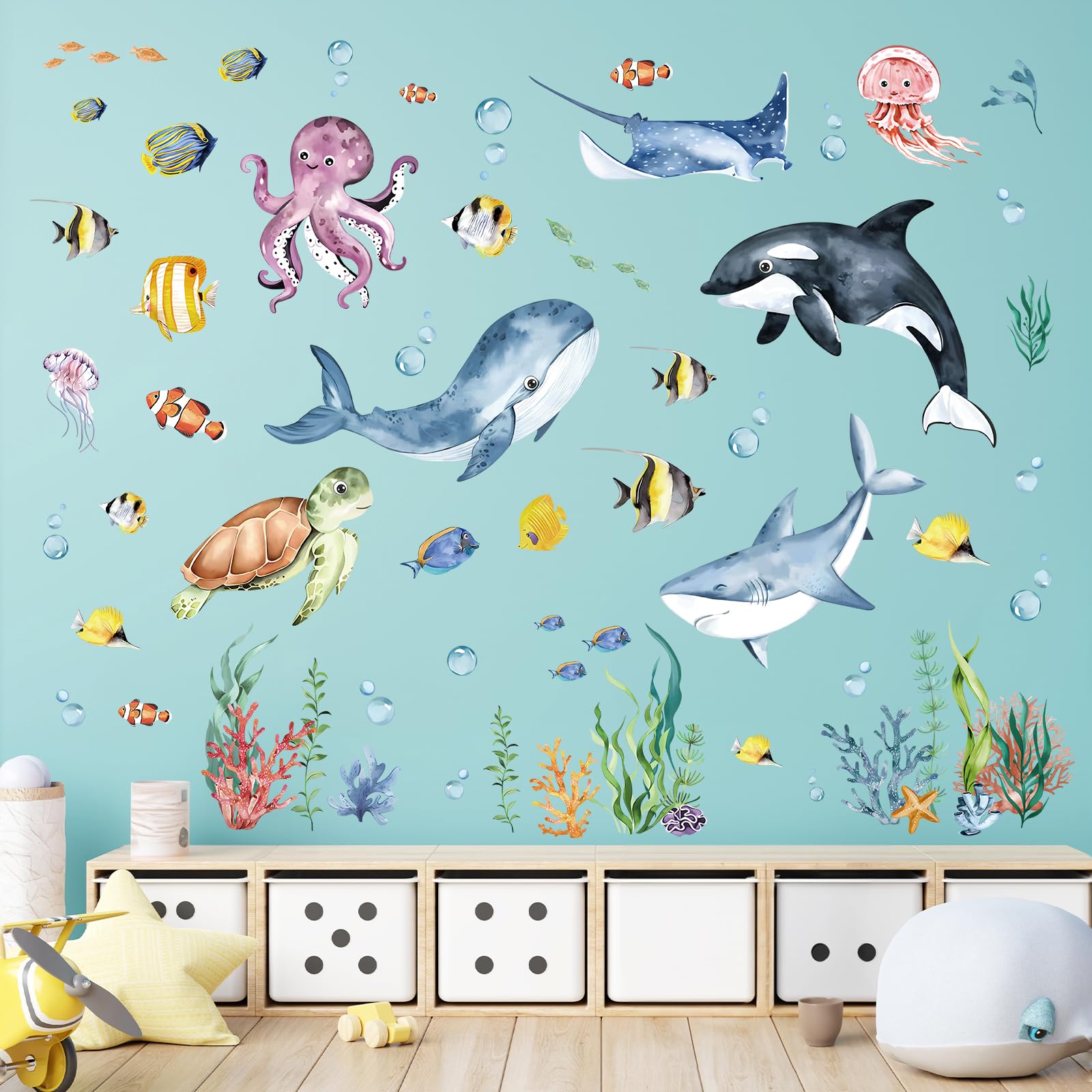 Vinilos De Pesca Pegatinas De Pared Con Dibujos Animados Creativos  Extraíbles En 3D Bajo El Mar Paisajes Naturales Hierba Oceanica Algas  Marinas De Colores Calcomania De Pared Para Esquina De Pared Seaw, image size:1600x1600