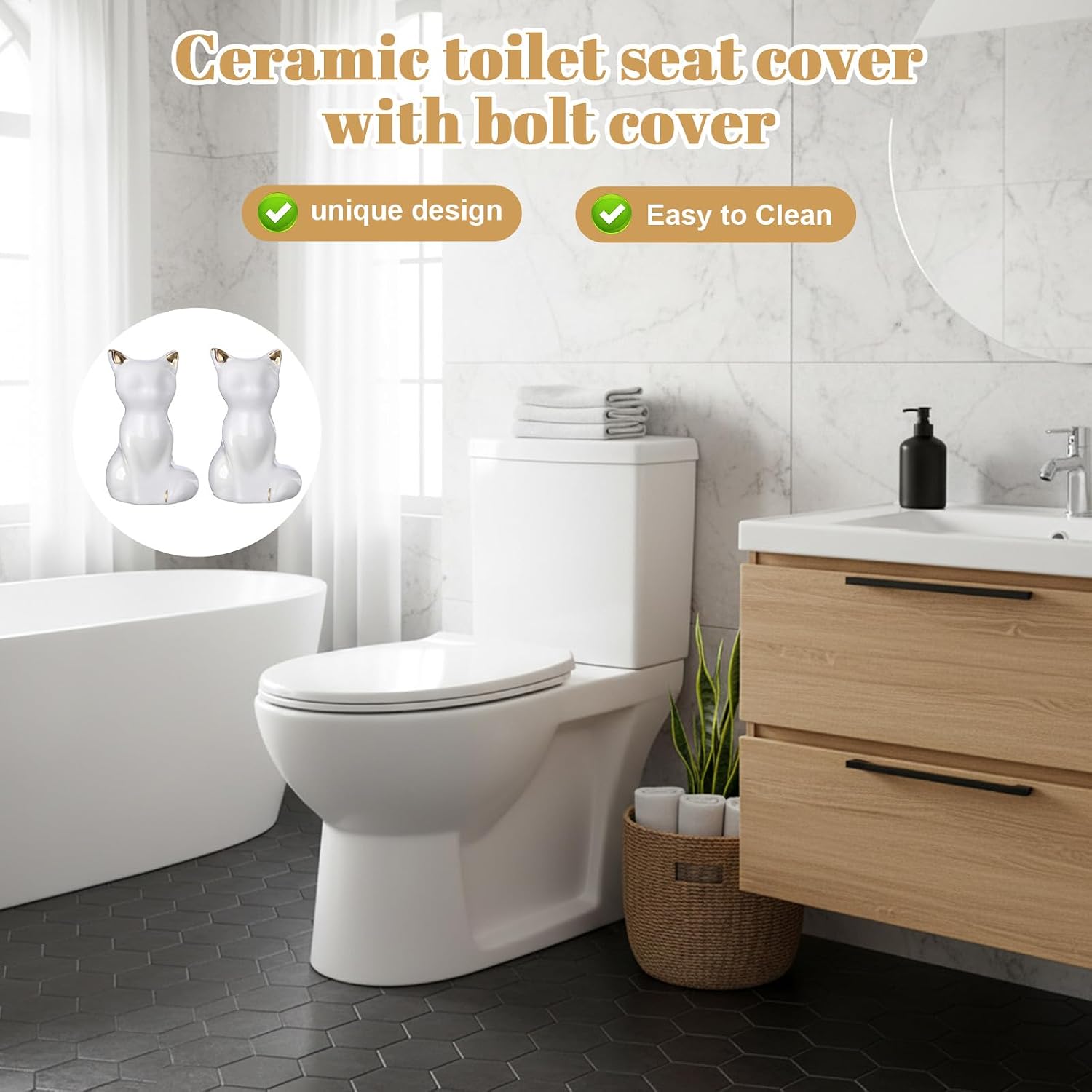 Cat Toilet Bolt Covers Toilet Bolt Caps Decorative 2 Pack Decorative Toilet-Bolt Covers Ceramic Toilet-Bolt Cover Easy Installation White image 5