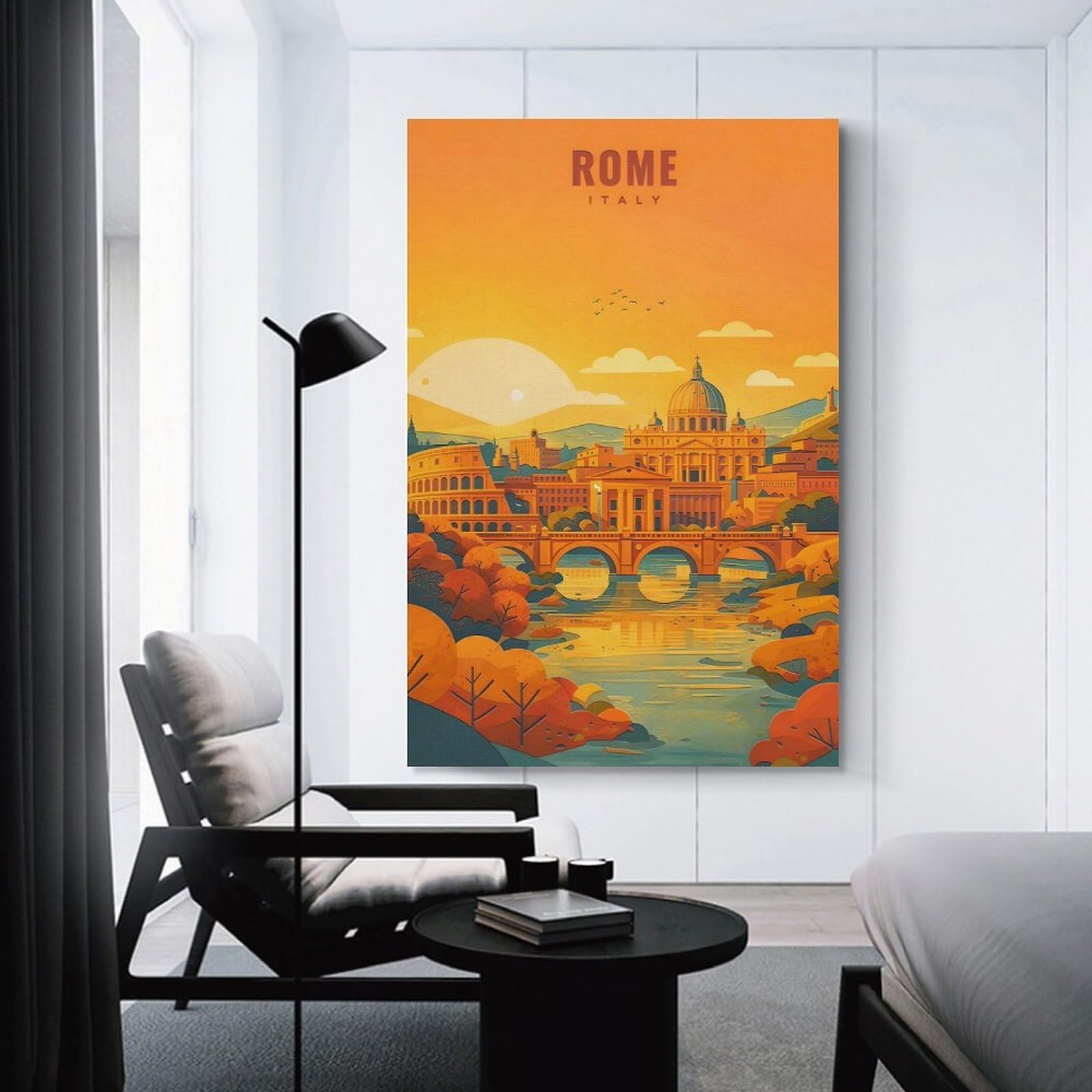 Junmoney Rome Cityscape with Colosseum And St. Peters Basilica Canvas Art Print, 20x30inch(50x75cm), for Picture Wall Styling in Lounge Or Bedroom, Wall Decor Suited to Curated Displays