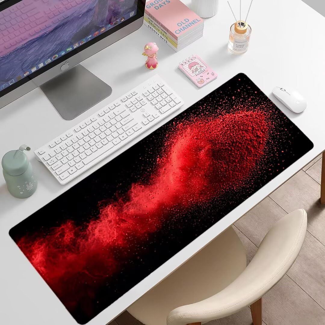 Podkładka pod mysz do gier XXL - 1600 x 800 x 3 mm - krajobraz duża antypoślizgowa podkładka pod klawiaturę biurową ze zszytymi krawędziami, czerwona duża podkładka pod mysz do gier do biura i domu
