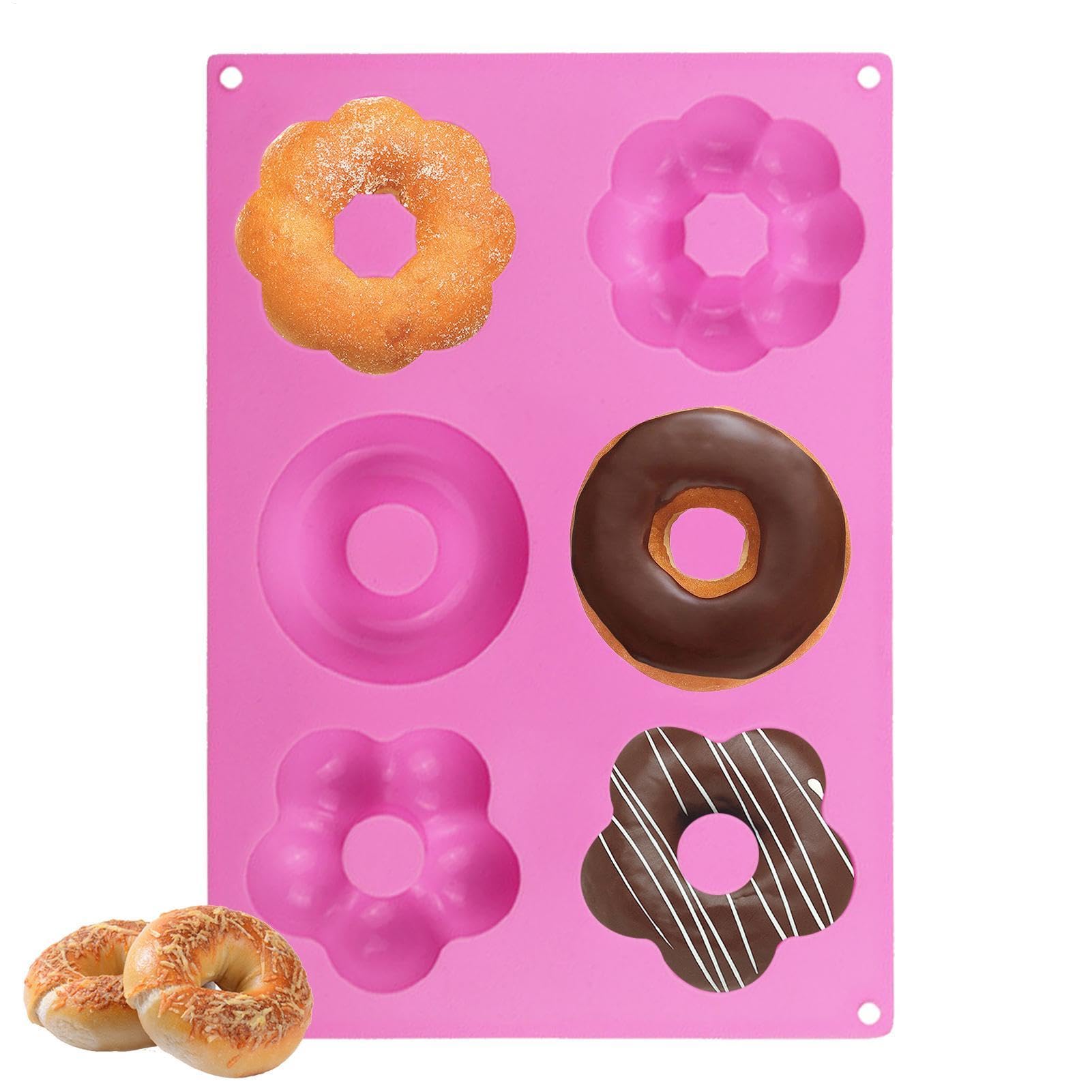 Silicone Donut Moulds | 6 Cavity Doughnut Mould | Flower-Shaped Silicone Donut Baking Pan | Silicone Donut Molds for Cake bbiscuit Bagels Muffins