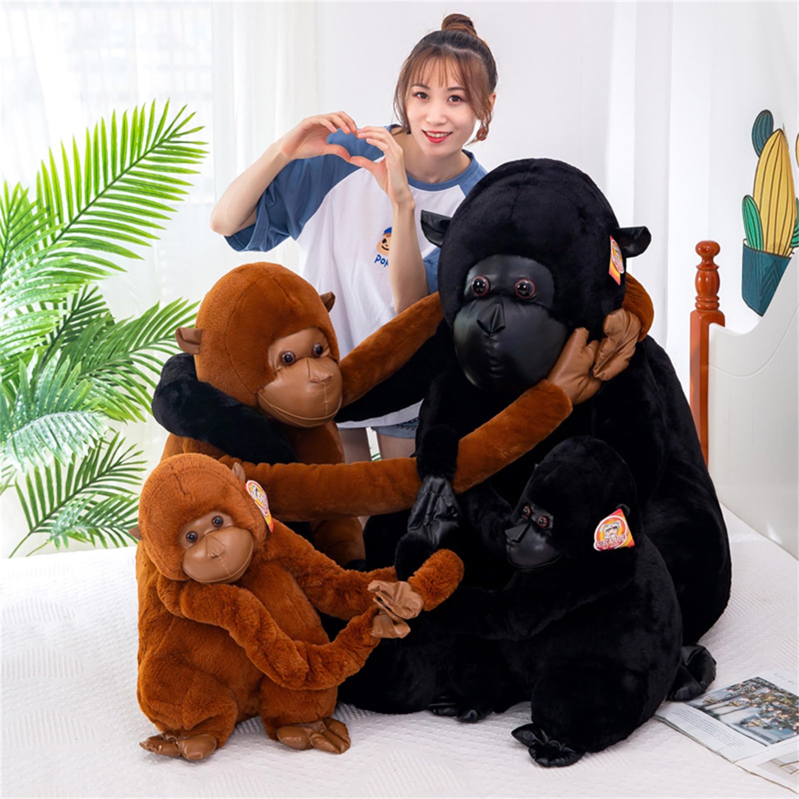 Gorilla PlüSchtier, Niedlicher Gorilla Wurfkisse AFFE Plüschtier Puppe Stofftier Lange Arme Haben Zum Spielen Umarmung Realistisches AFFE Stofftier,Tiere Puppe Geschenke (55cm,Schwarz)