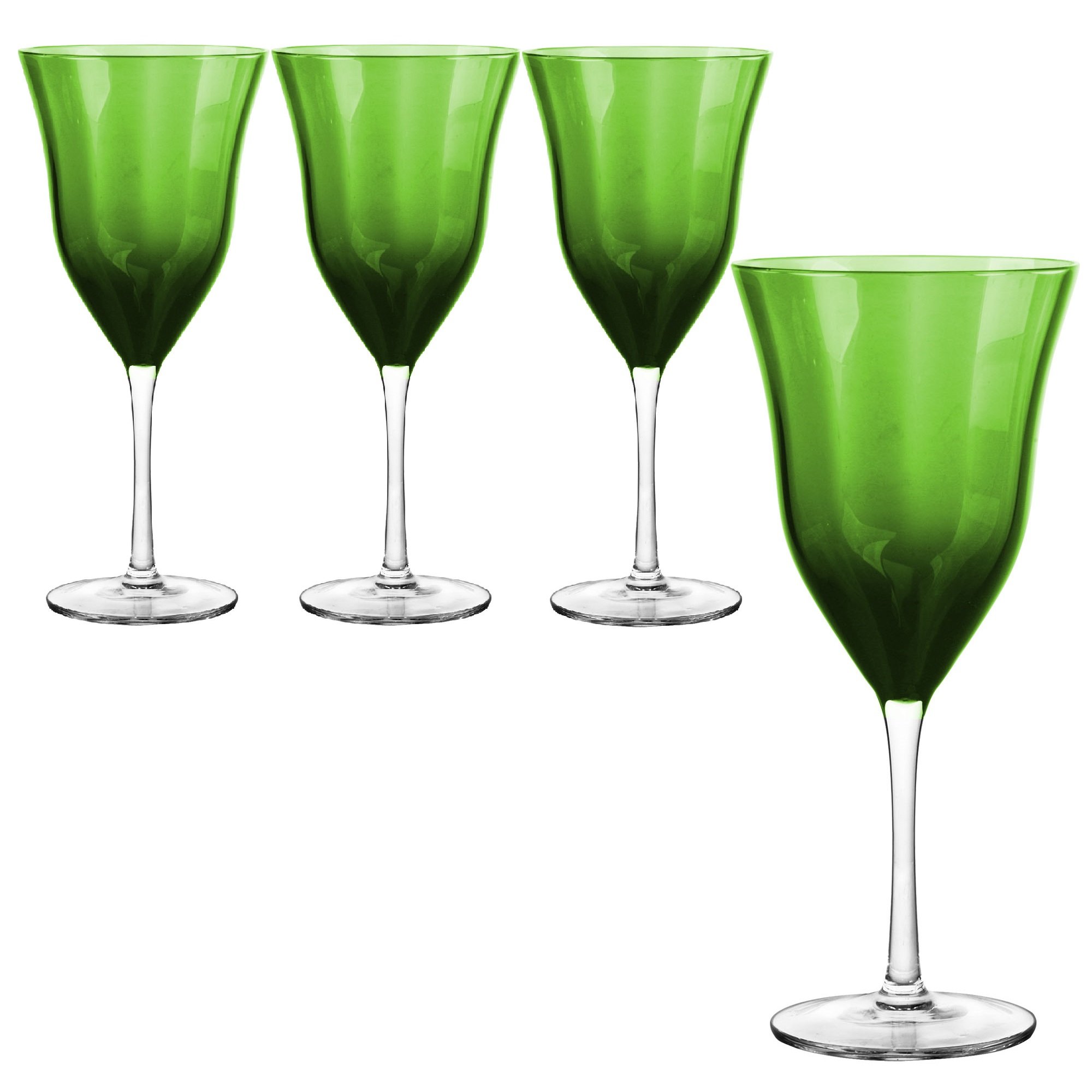 QUALIA Meridian Green Wine Glasses Set of 4, Green Goblets Glassware, Colored Wine Glasses with Optic Effect, 14 oz Lead-Free Crystal Wine Glass, Colored Glassware, Birthday Gifts For Women,