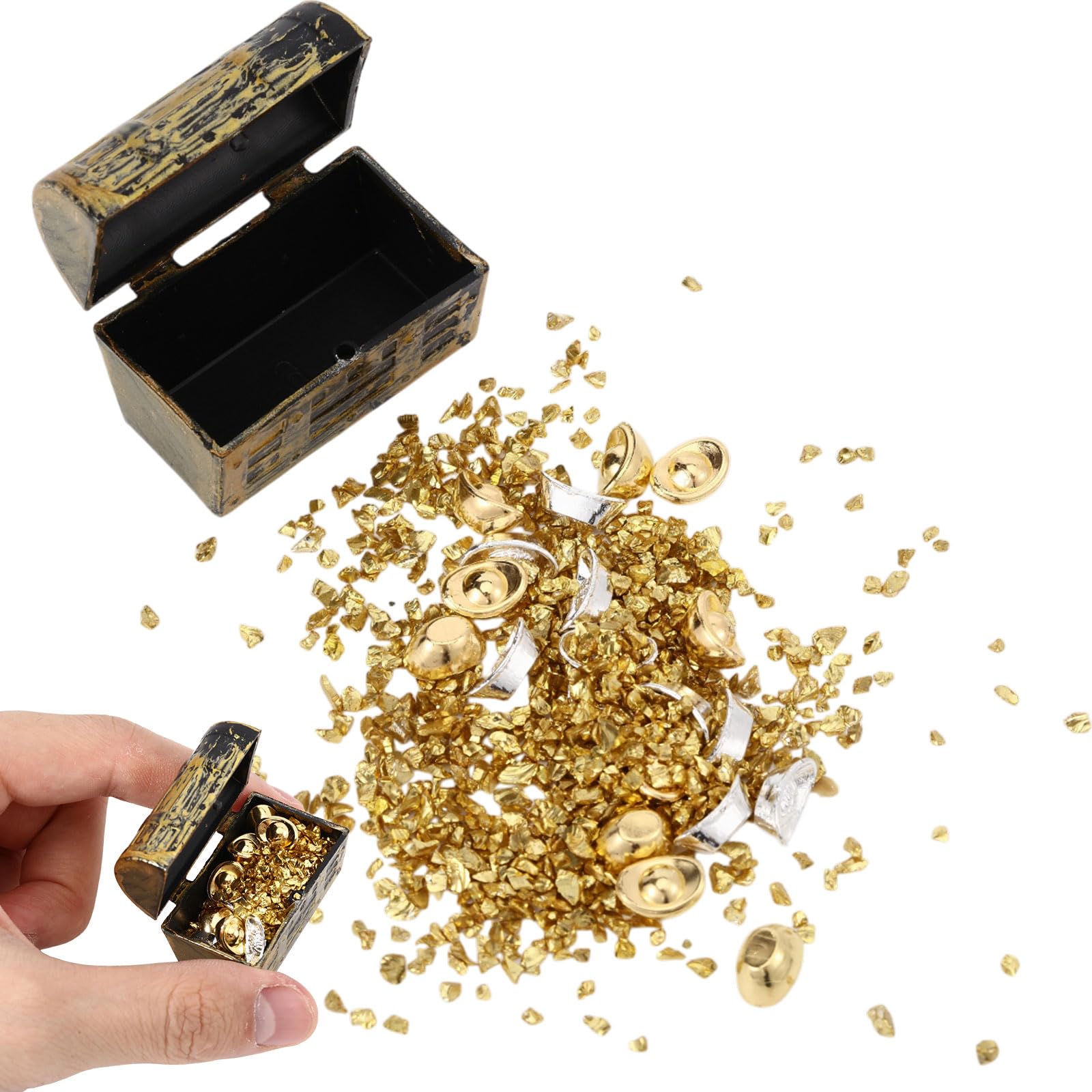 beinkmake Miniature Treasure Chest with Gold Silver Ingots Mini Treasure Box Set for Dollhouse Decoration Pirate Diorama Model Building