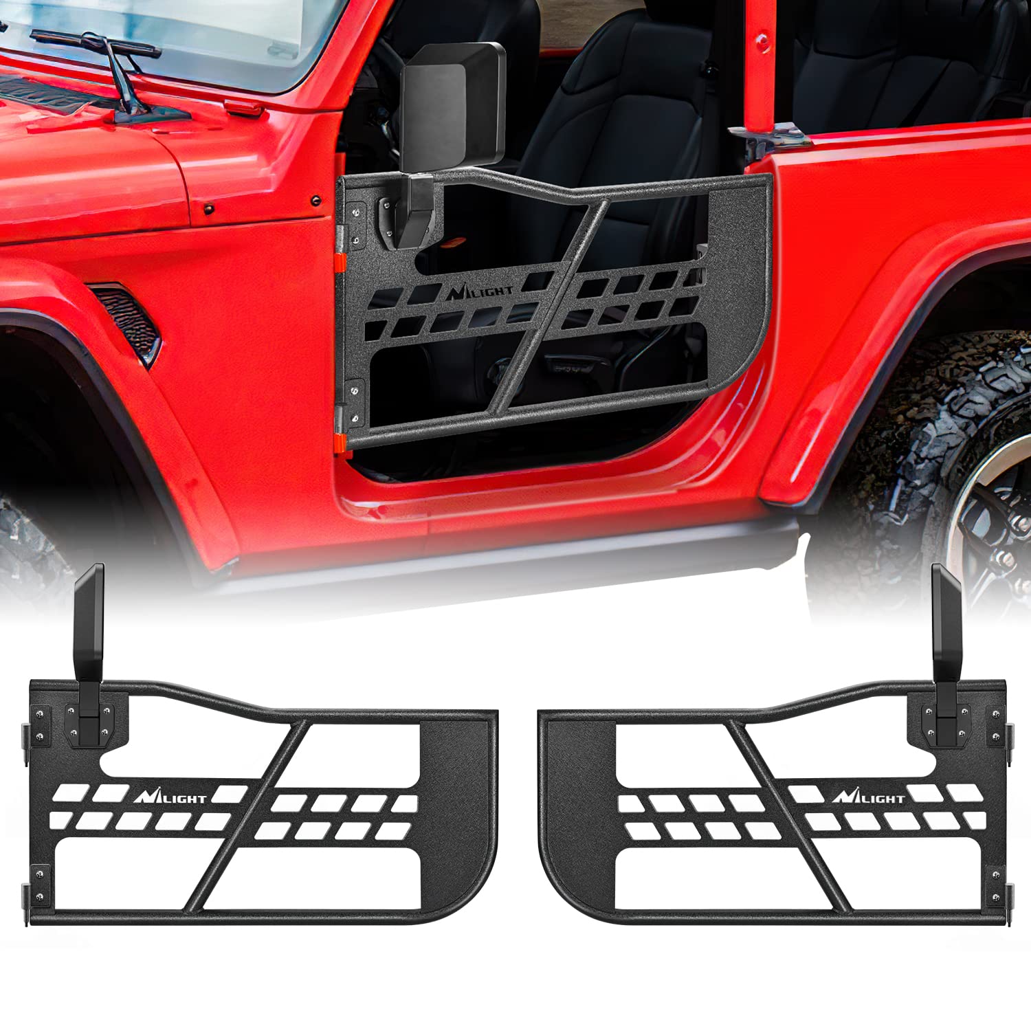 Nilight Off Road Front Tubular Doors with Side View Mirrors Compatible with 2018 2019 2020 2021 2022 2023 2024 2025 Wrangler JL 2020 2021 2022 2023 2024 2025 Gladiator JT 2 Door Only