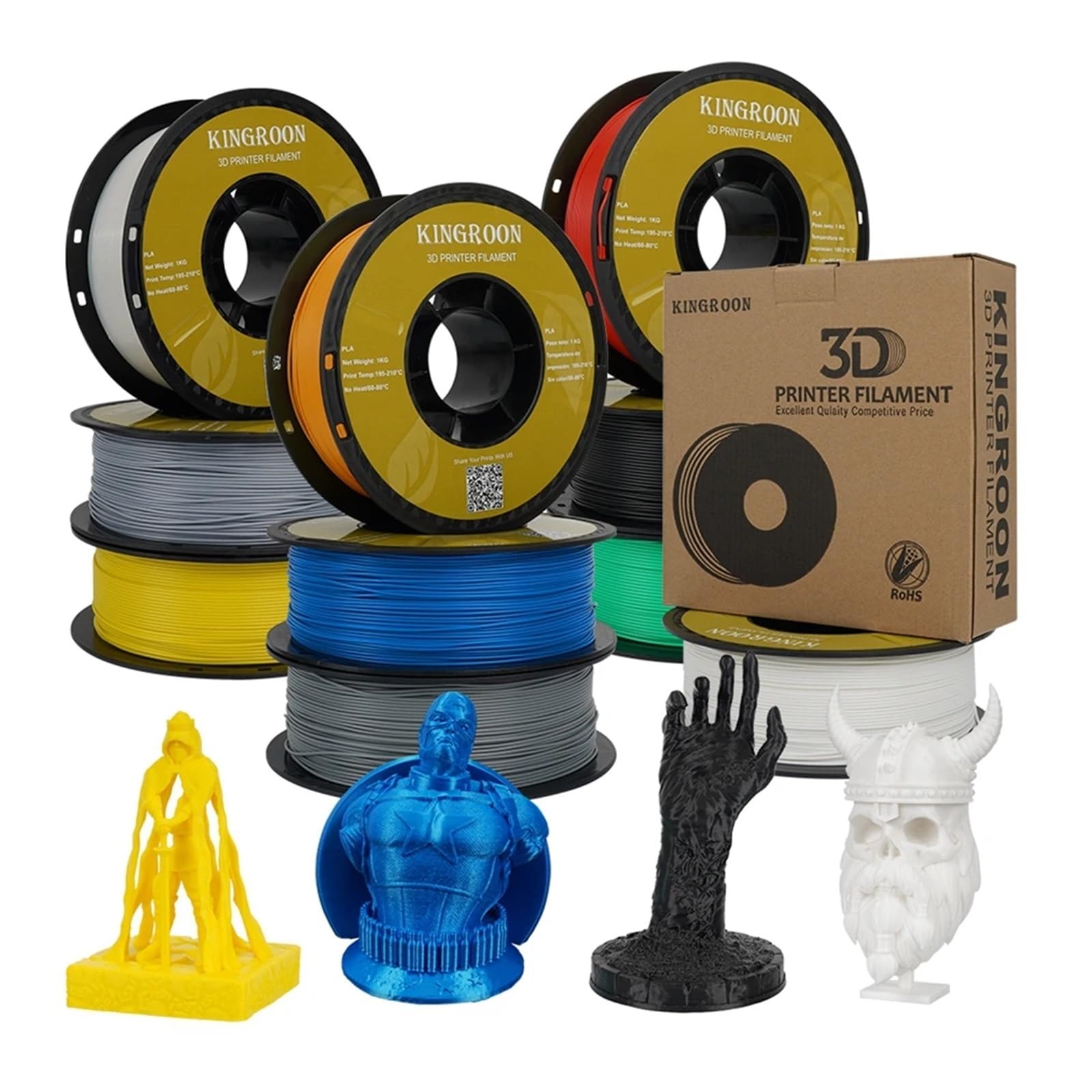 Filament do drukarek 3D, Filament PLA 1,75 mm 5/10 KG Plastik Pla do drukarki 3D, standardowy 1 kg/rolka Filamenty do druku 3D Mix kolorów(5kg Green PLA)