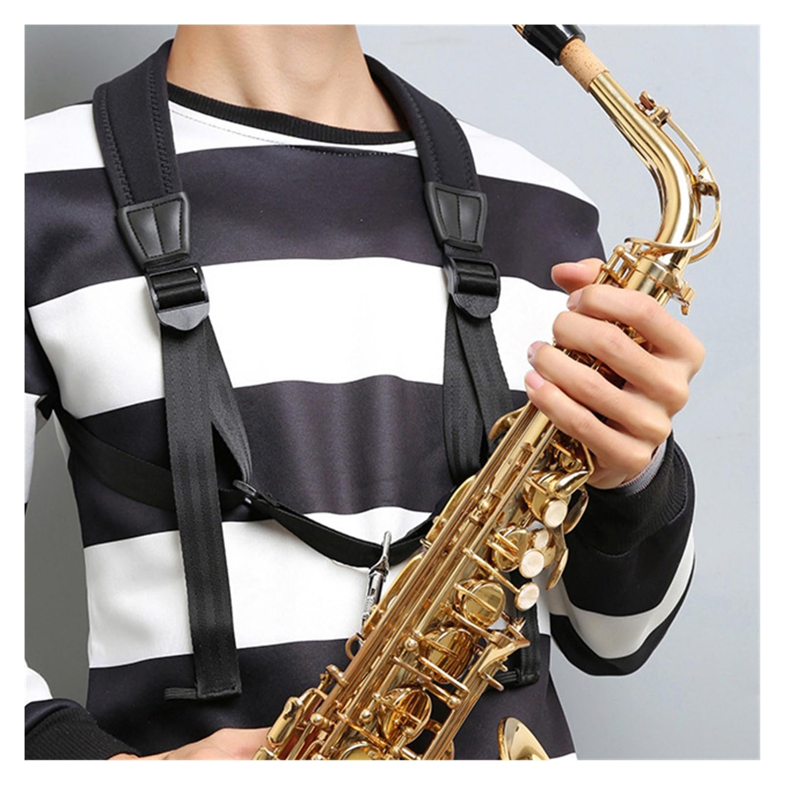 Części do Saksofonu Instrumentów Pogrubiony I Poszerzony Wygodny Pasek Do Saksofonu, Regulowany Pasek Na Ramię Do Instrumentu Saksofonowego (Color : Bk)