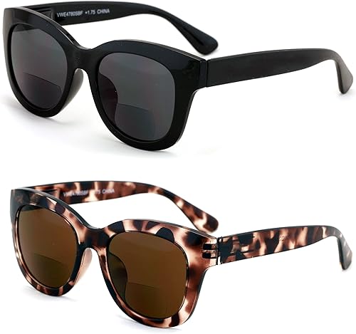 Miniatura 8 de V.W.E. 2 pares de lentes de sol bifocales redondos de lectura de gran tamaño para mujer, lector al aire libre, bisagra de resorte bifocal