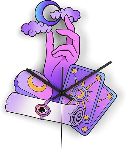 Cavka Reloj de pared de madera, tarjetas de tarot, decoración del hogar, hongo, lindo, bricolaje, números, pegatinas, madera contrachapada, reloj