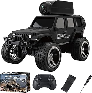 KF32 1:64 RC Mini Climbing Alloy Video Car with APP Control and Radio Remote Control HD Camera FPV Cars (Black)