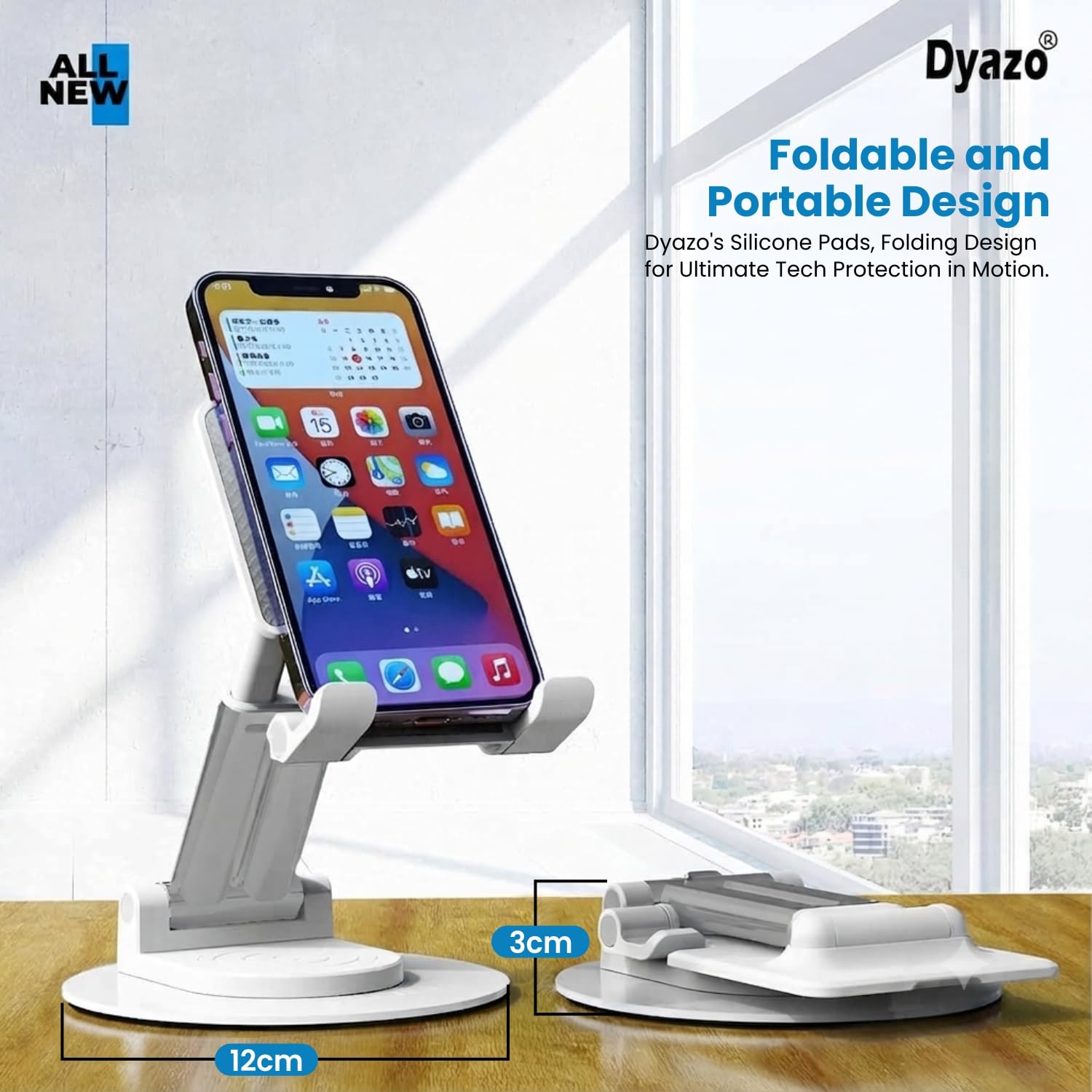 Dyazo Foldable Tablet Stand | Holder Compatible for Desk Compatible for Samsung Galaxy Tabs, iPad All Other Tablets Up to 12.9 inch with 360 Degree Rotation (White) — Amazon image 2