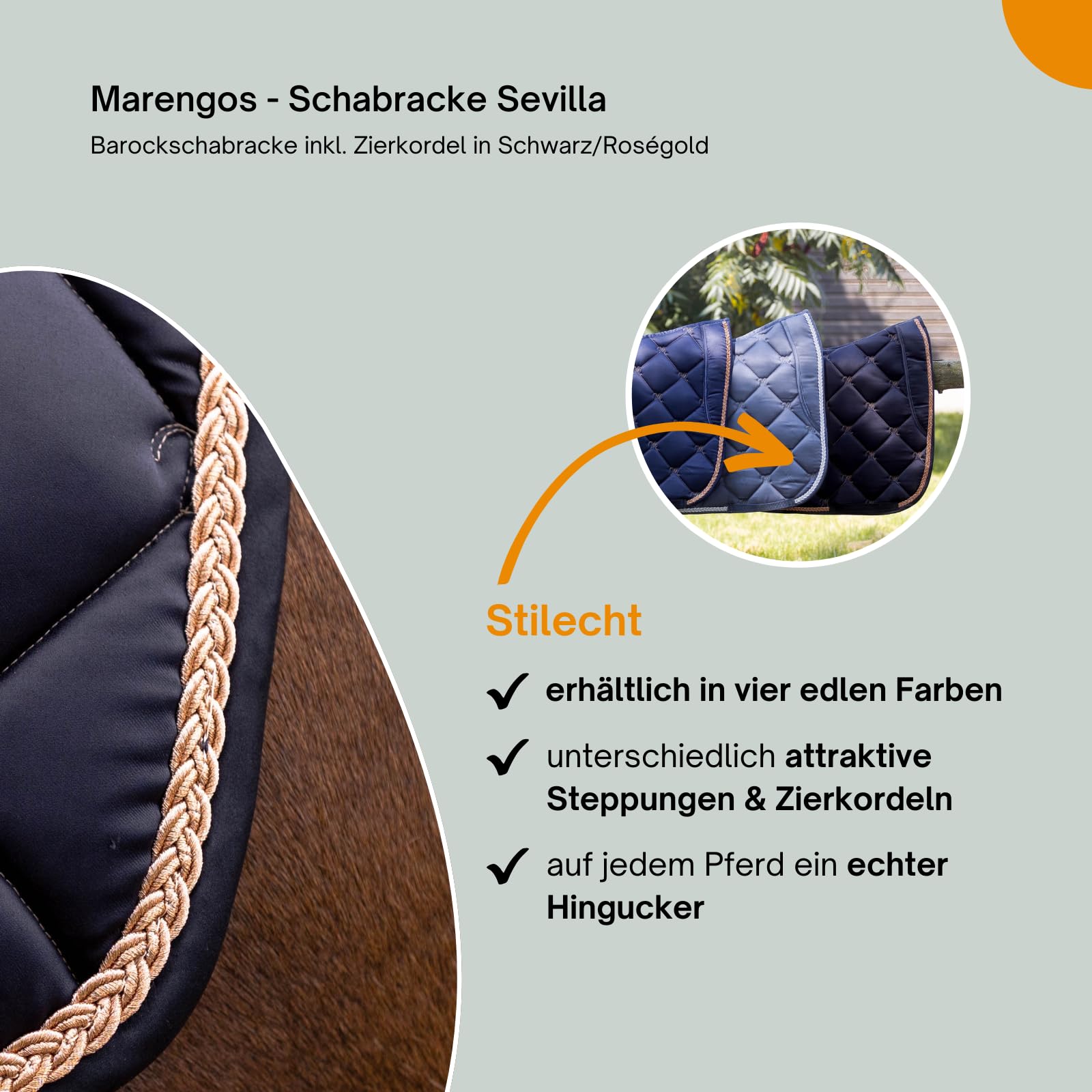 Marengos Schabracke Sevilla Barockschabracke Schaumstoff-Füllung schnell trocknend atmungsaktiv Warmblut Dressur Vielseitigkeit