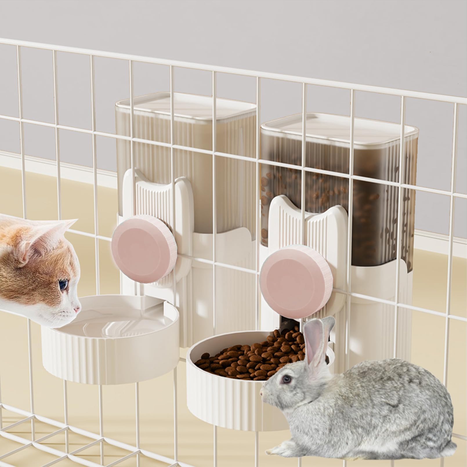 kathson Rabbit Gravity Auto Feeder Set 35oz Hanging Automatic Food Water Dispenser Cage Automatic Feeder Set for Rabbit Chinchilla Guinea Pig Hedgehog