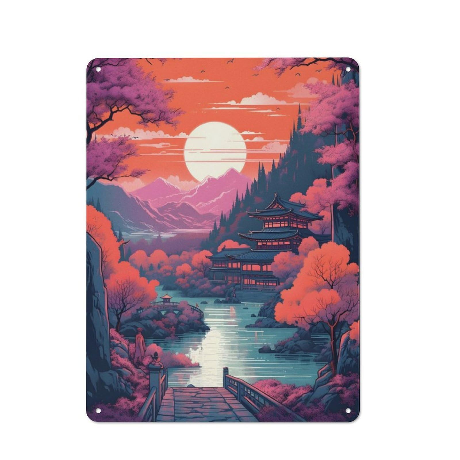 Junmoney Japanese Sunset 03 Vintage-Inspired Tin Sign 40X30cm For Café Or Restaurant, For Cooler-Month Interiors With Vintage Character