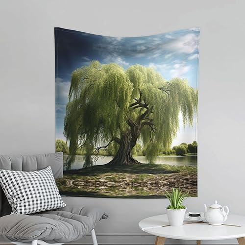 Miniatura 2 de YAzgaN Tapiz decorativo de pared de árbol de sauce de 60 x 51 pulgadas, textura suave, duradero, agradable al tacto y ligero, perfecto para colgar