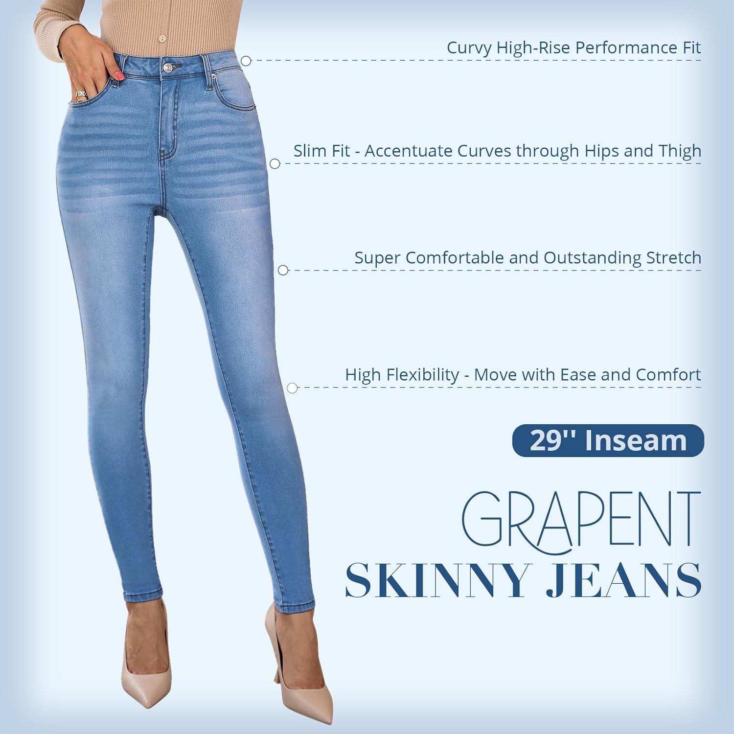 GRAPENT Skinny Jeans for Women High Waist Stretchy Classic High Rise Slimming Jeggings Denim Trousers Pants