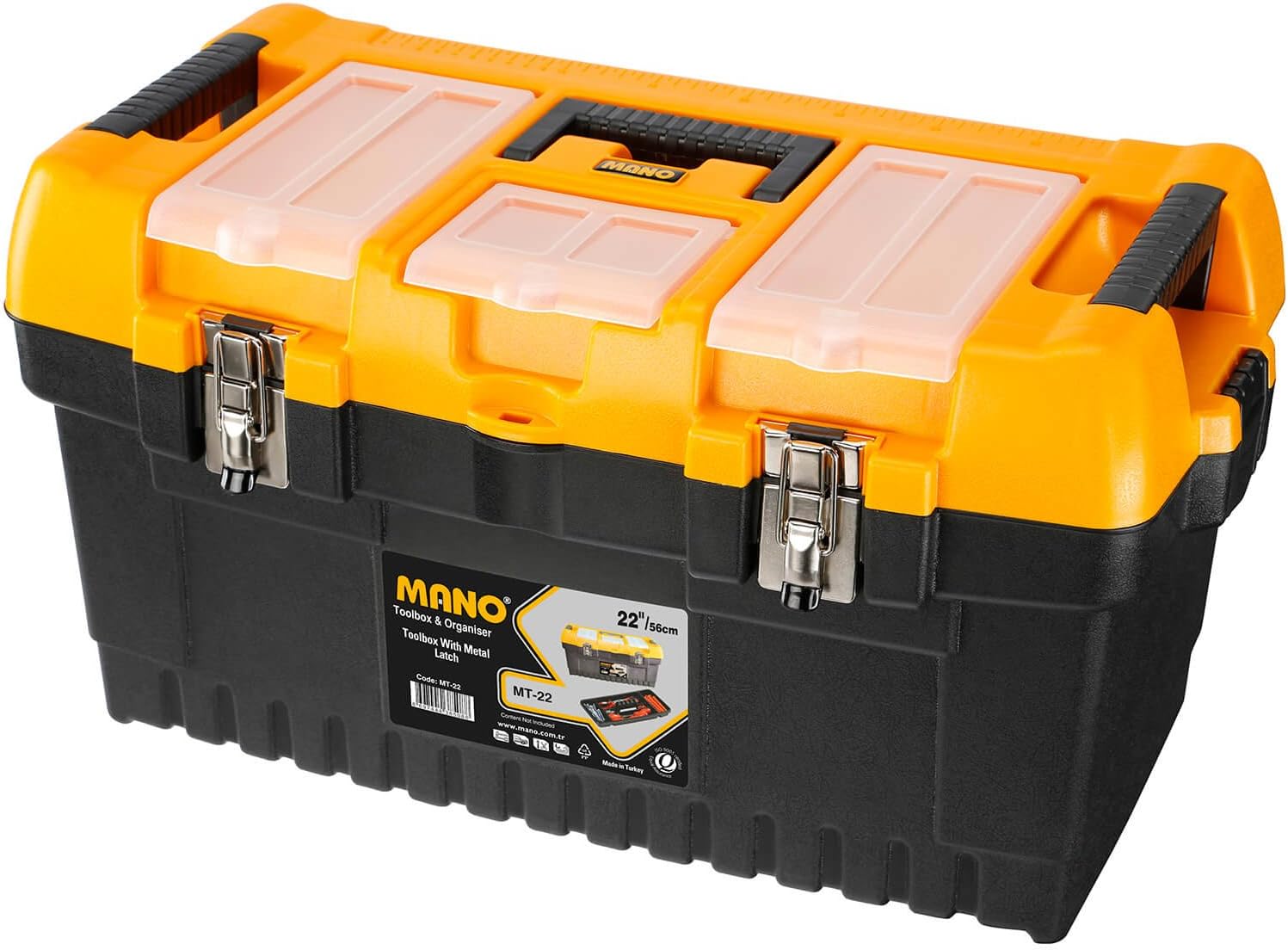 Mano MG 22-inch Trade Quality Toolbox with Full Metal Hinge Rod Plus Removable Organiser Tray and Lid Organiser