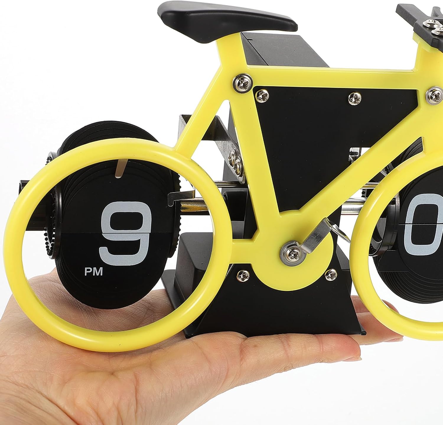 Mipcase Retro Bicycle Flip Clock Desk Clock Mechanical Gear Operated Yellow for Home Office Decor
