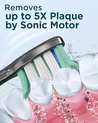 Miniatura 23 de Rtauys - Cepillo de dientes eléctrico y sónico M5 para adultos, recargable, con 8 cabezales de cepillo y estuche de viaje, con soporte, 3 horas