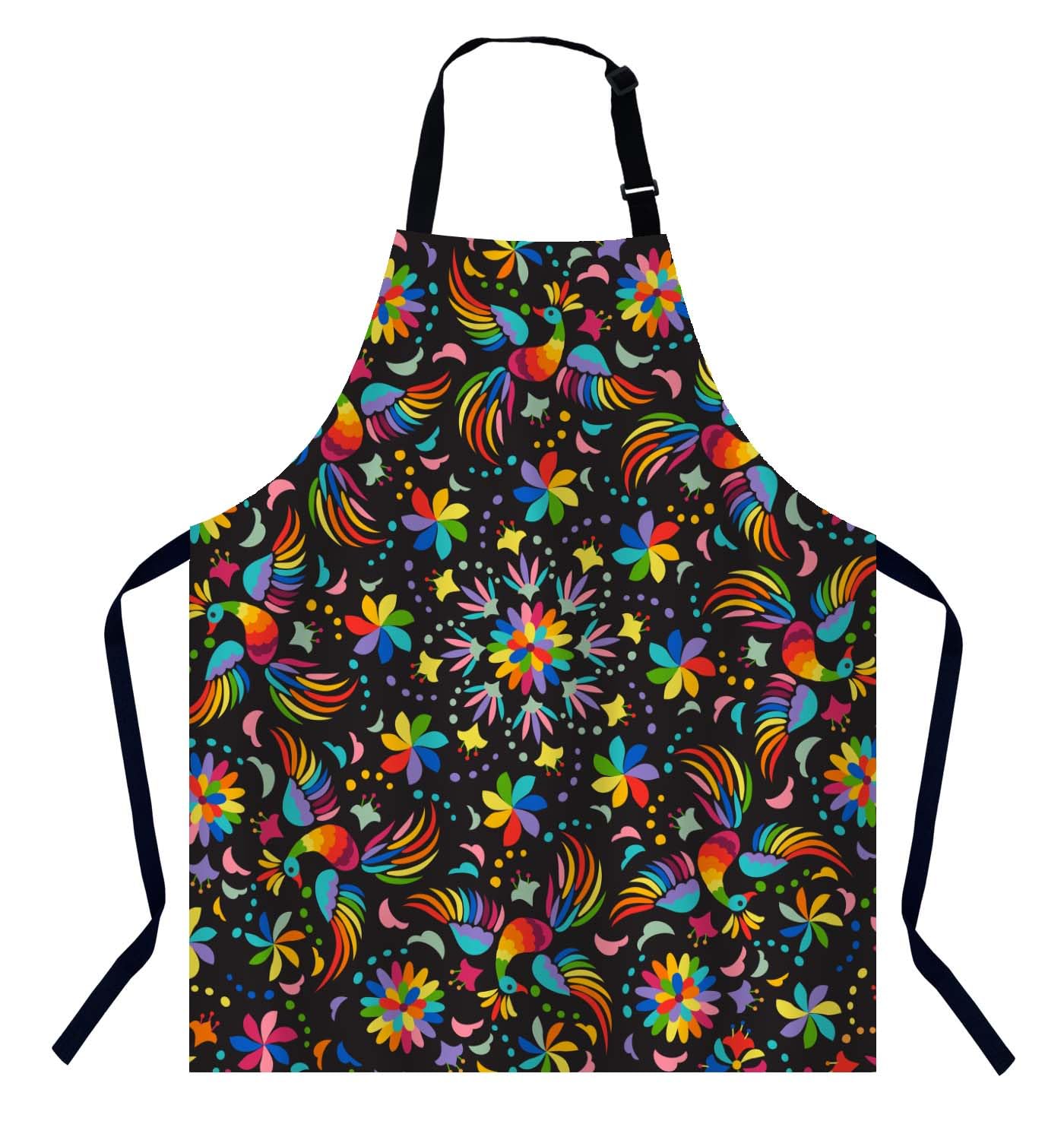 Bgbdeia Women's Mexican Flowers Mexican Rainbow Pattern With Birds And Flowers Kitchen Apron For Men, Adjustable Apron Chef Bakers Apron Cooking Apron Cooking Baking Gardening