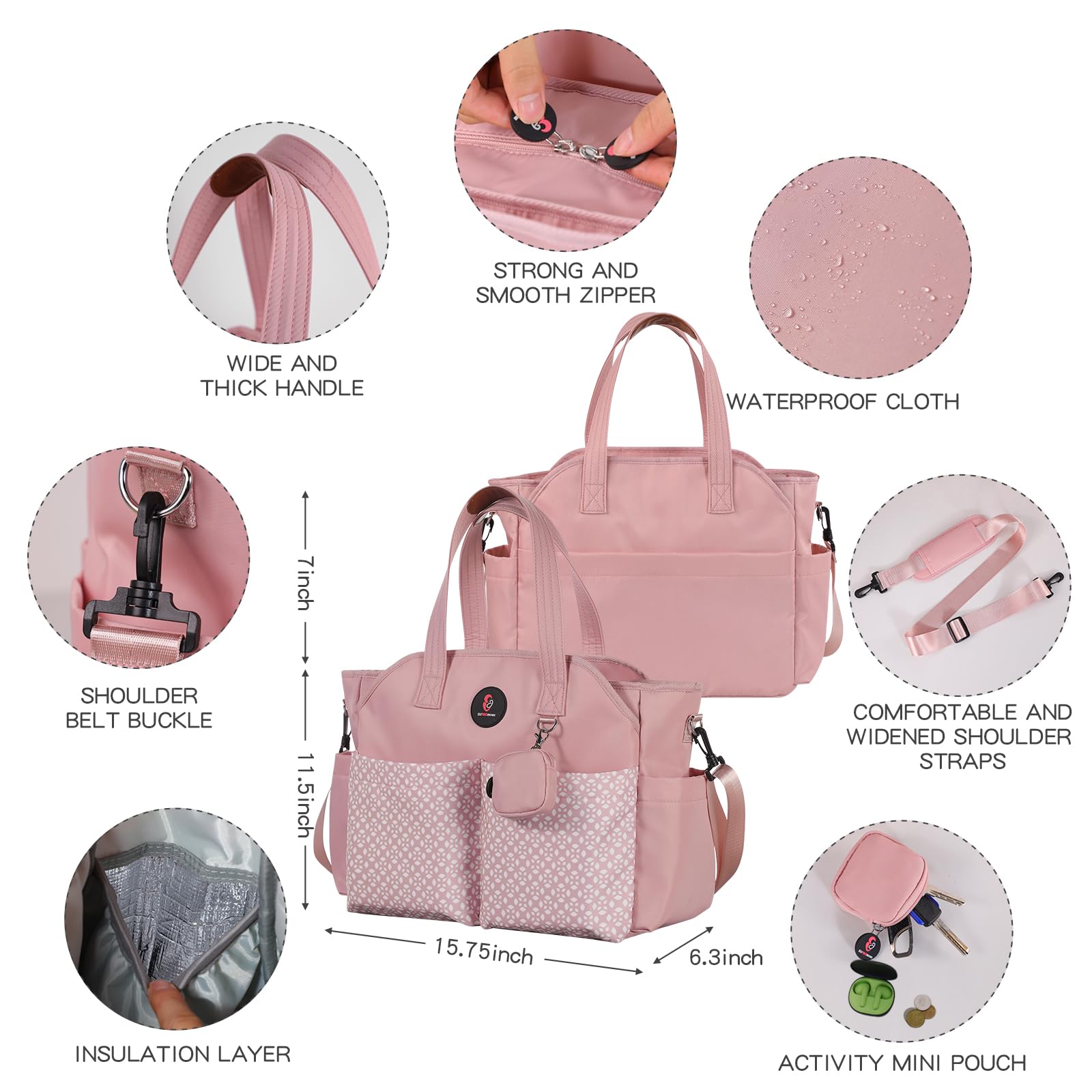 Bolsa para pañales: bolsa grande para bebé, bolsa de pañales para niños, elegante bolsa de pañales para niña, bolsa de hombro para mamá