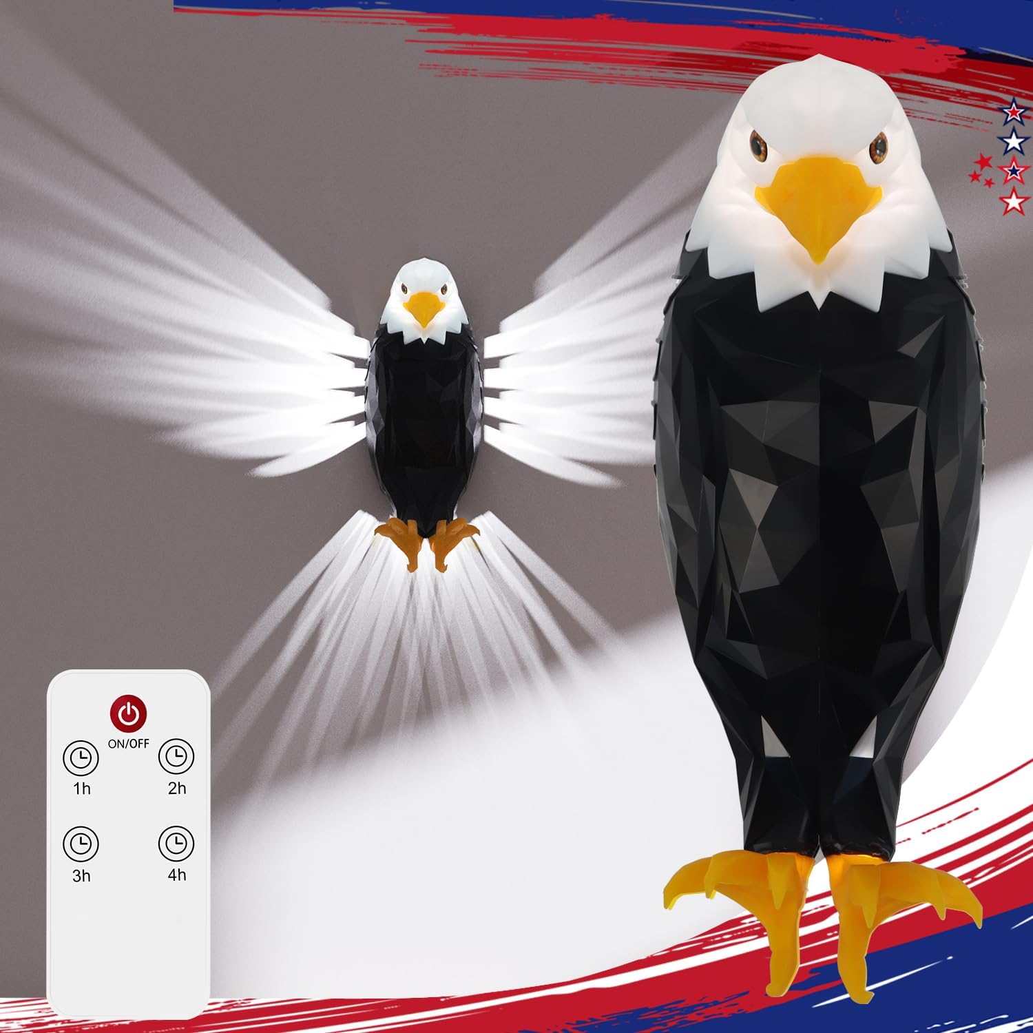 Bald Eagle Wall Light, American Style Led Animal Owl Wall Light, 3D Eagle Bird Night Lamp, USB Charging, with Remote Controls, Wall Decoration Light for Bedrooms, Living Rooms, Stairway, Hallway, Bar