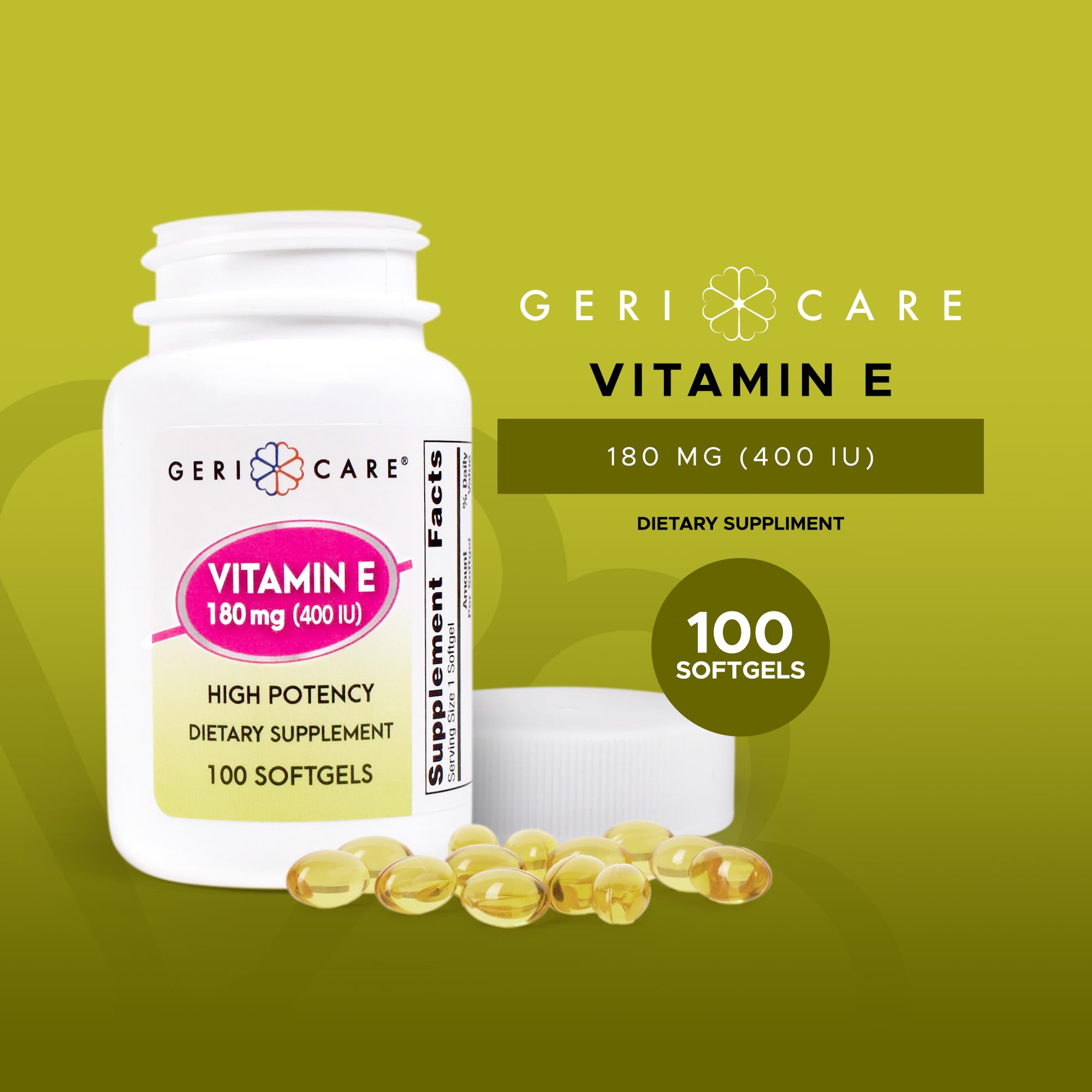 GeriCare High-Potency Vitamin E Capsules – 400 IU for Skin & Immune Support, 180mg | 100 Count | Organic Vitamin E for Women and Men — Amazon image 2