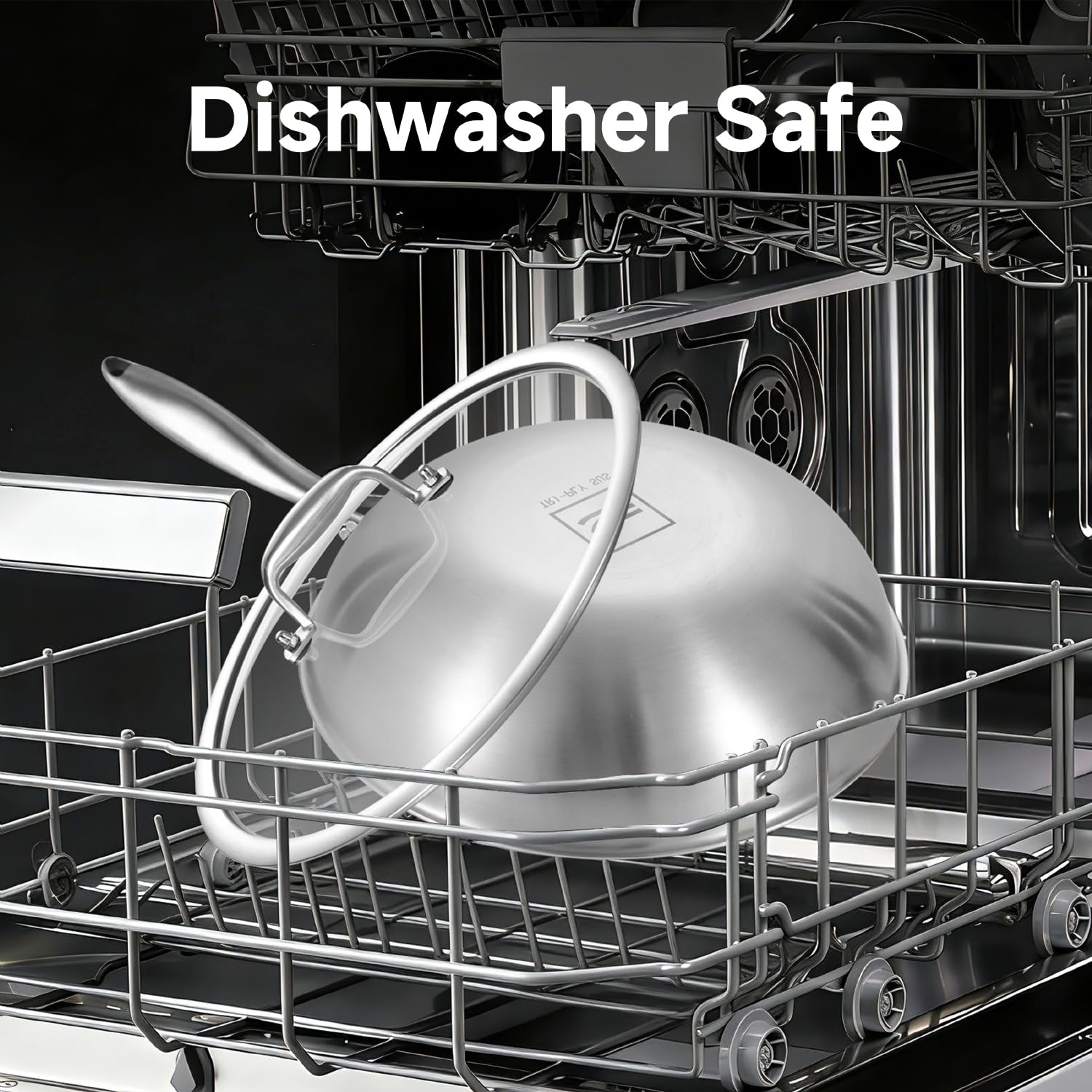 Inqibee Wok Inox 18/10 28 cm, Sans Revêtement, Sans PFAS/PFOA, Induction | Acier 18/10 sain, structure triply, compatible tous feux, passe au four et lave-vaisselle, chauffage uniforme et longue durée