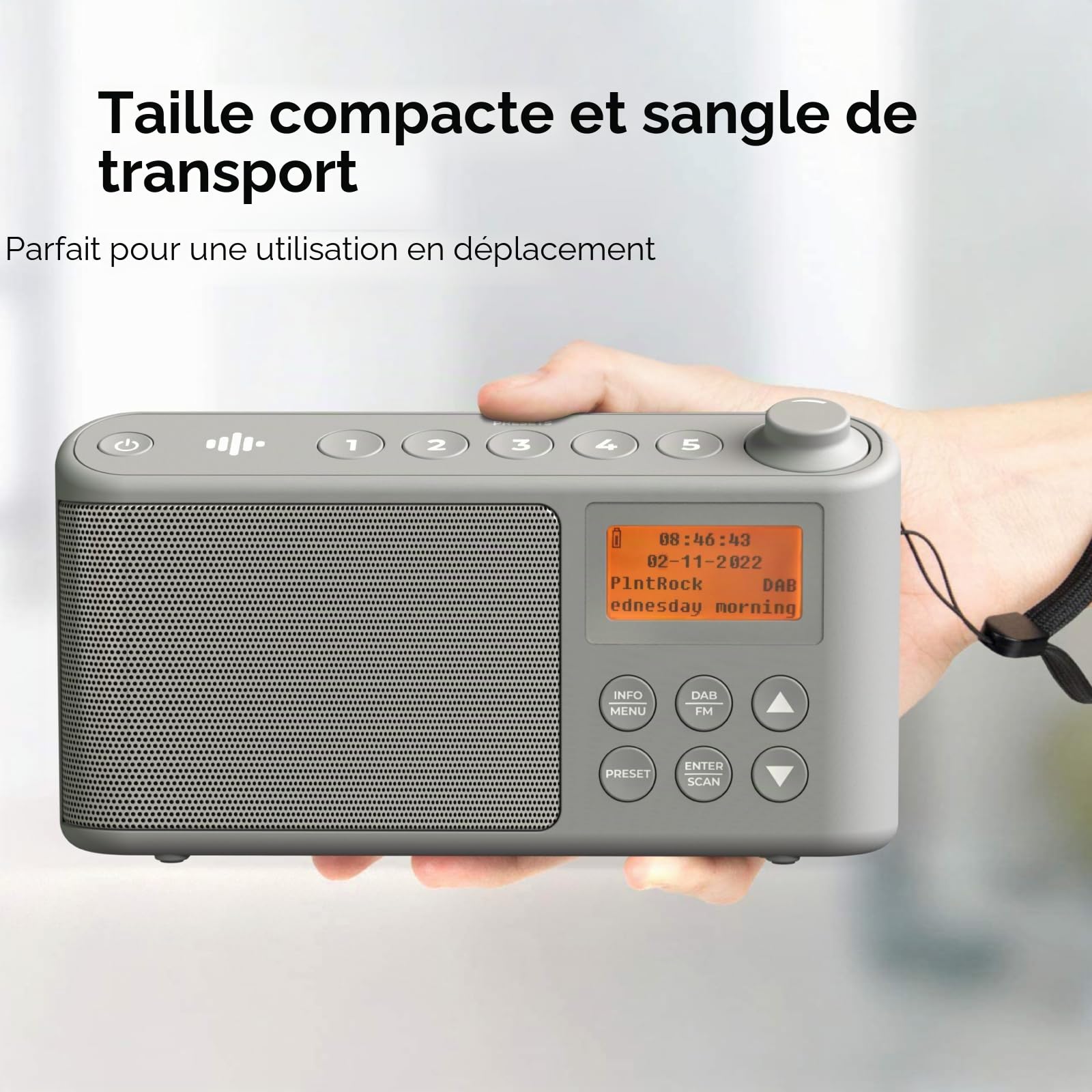 Radio DAB/DAB+ FM Portable Numérique avec Batterie et Chargement USB 15 Heures Gris