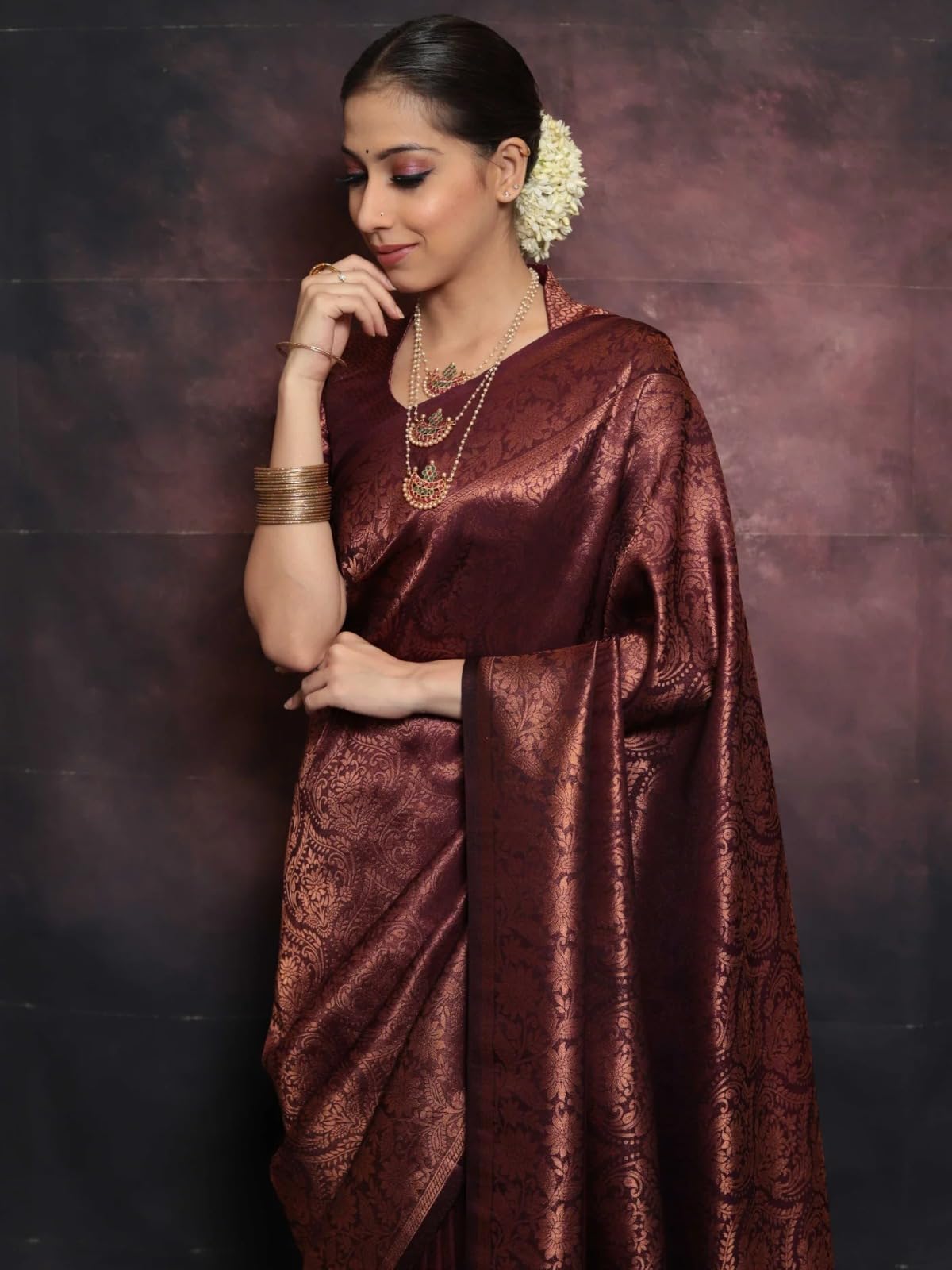 SGF11 Women's Trendy Kanjivaram Soft Lichi Silk Saree With Blouse Piece (Brown) product image 4