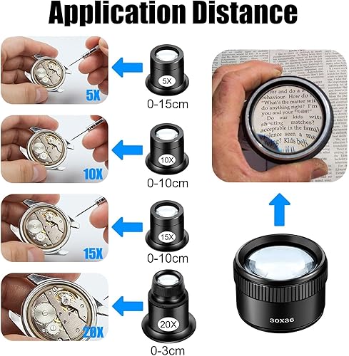 Miniatura 9 de SUNJOYCO Lupa de ojo, lupa de ocular Jewelers, lupa de un solo ojo, 5X 10X 15X 20X Lupa de ojo de relojero