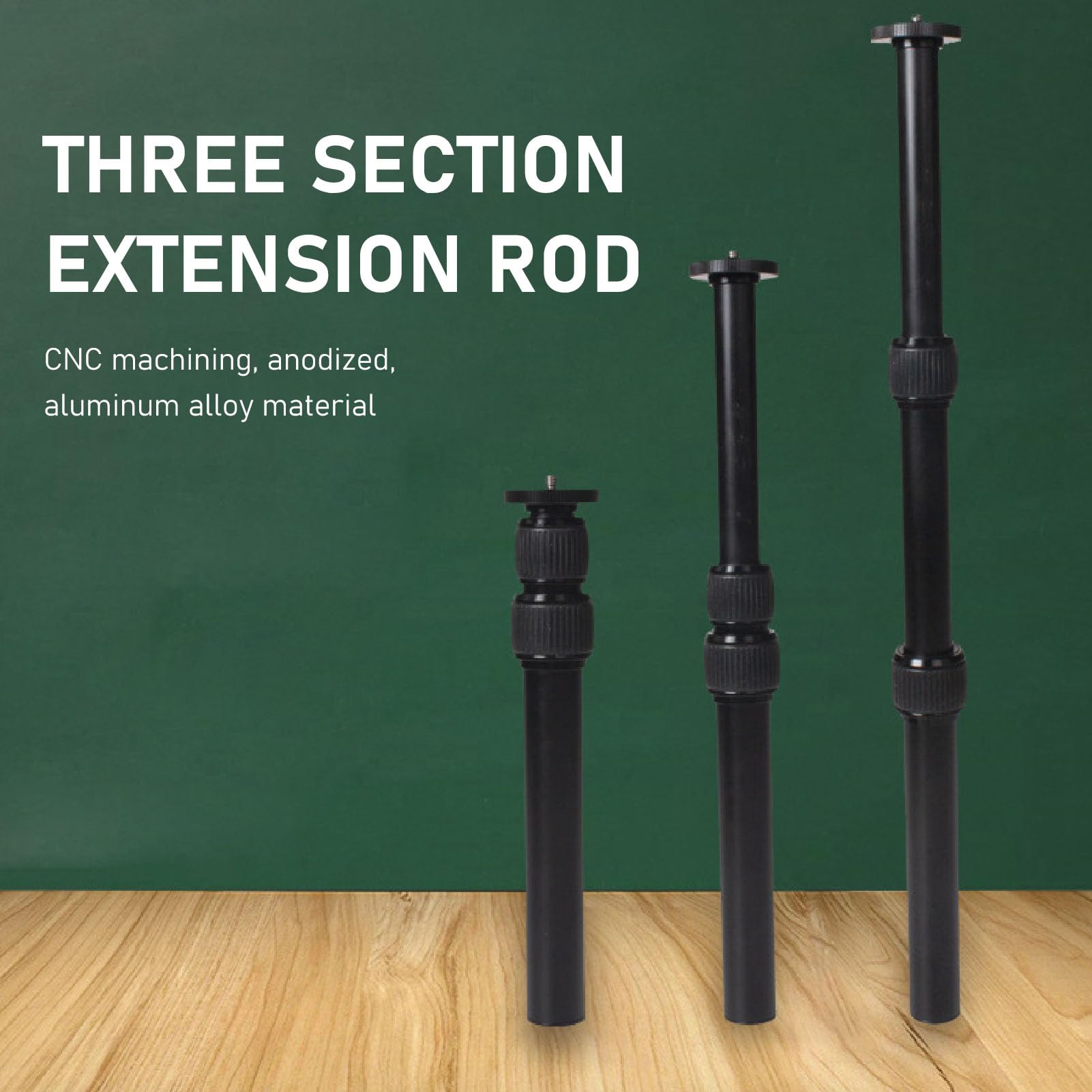 Cuifati Brazo de extensión de trípode de 3 secciones, aleación de aluminio, negro, conector de 1/4-3/8 pulgadas, compatible con cámara, smartphone, accesorios de cámara, soporte de trípode