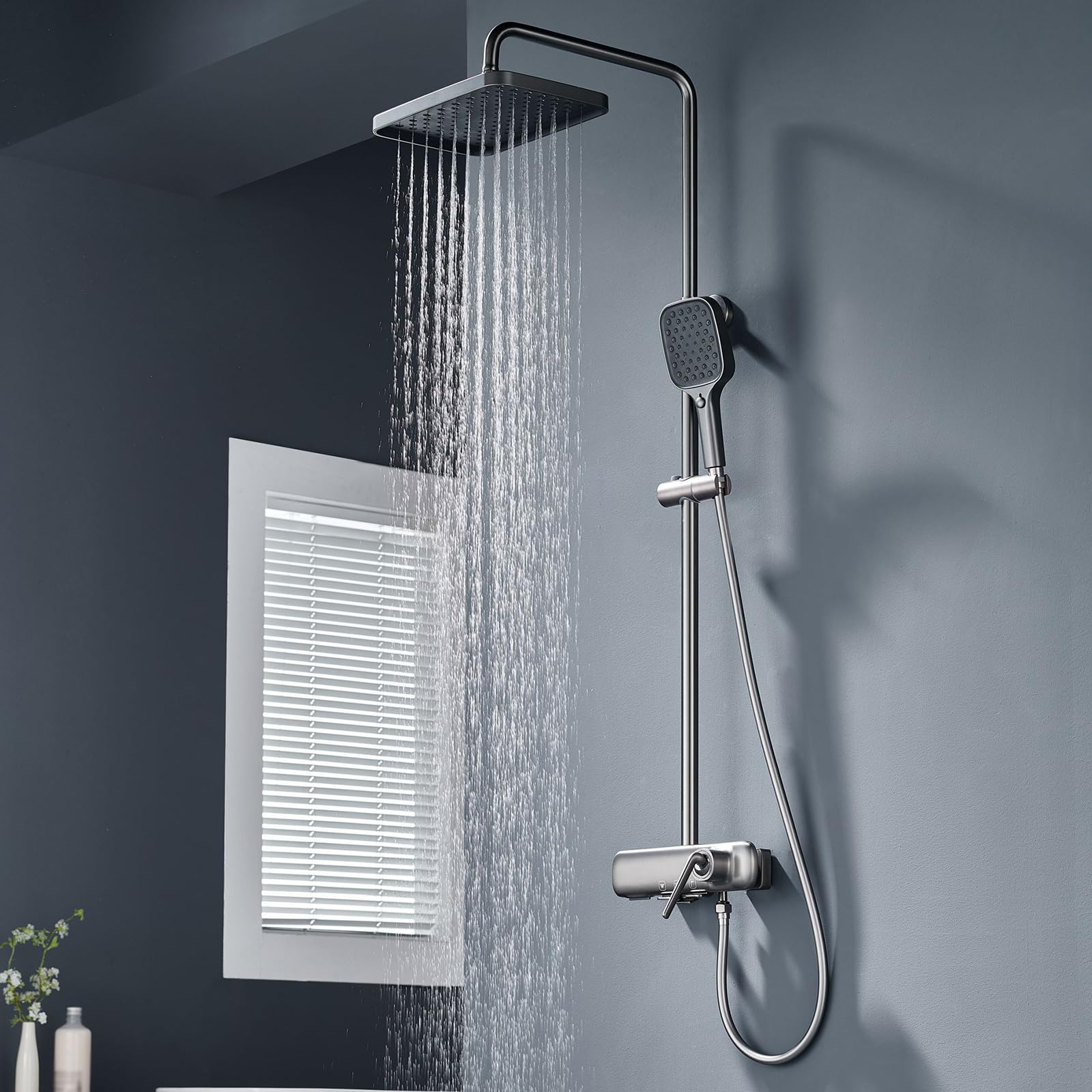 Colonne de douche pour baignoire avec mitigeur monocommande gris BiaoTeng à 3 modes de jets