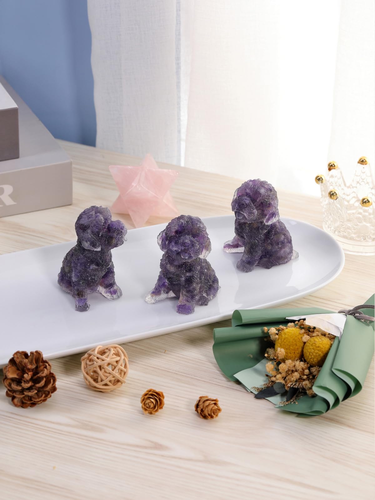 Jovivi Amethyst Crystal Dog Gifts For Women Dog Lovers,2.56" Purple Healing Crystal Gifts for Women Resin Gemstone Puppy Dog Ornaments Animal Figurine Statue Home Decor Bedroom Desk Decoration - Image 3