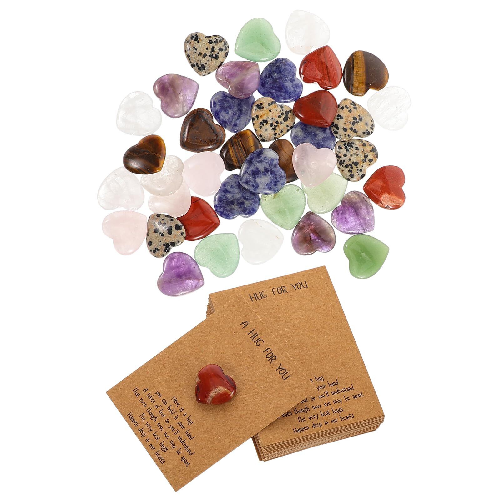 SHERCHPRY Set 40 Biglietti D’Auguri in Carta con Pietre Naturali a Forma di Cuore 2 CM per Compleanni Festa degli Innamorati e Bomboniere Scambio Creativo di Auguri per Feste e Regali