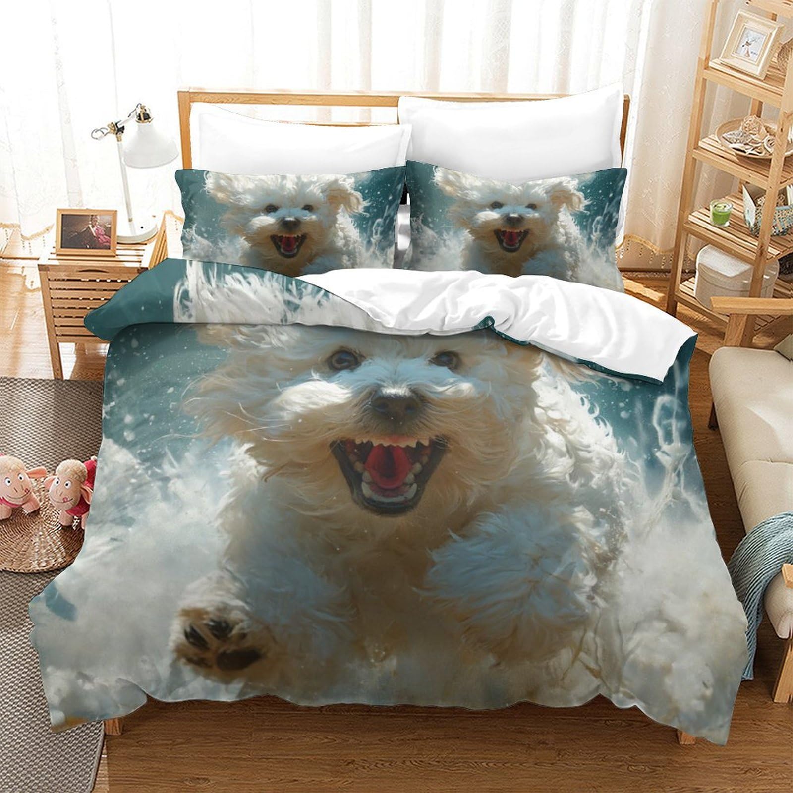 Housse de couette Chien 3D anti-plis et respirante pour grand lit de taille Super King