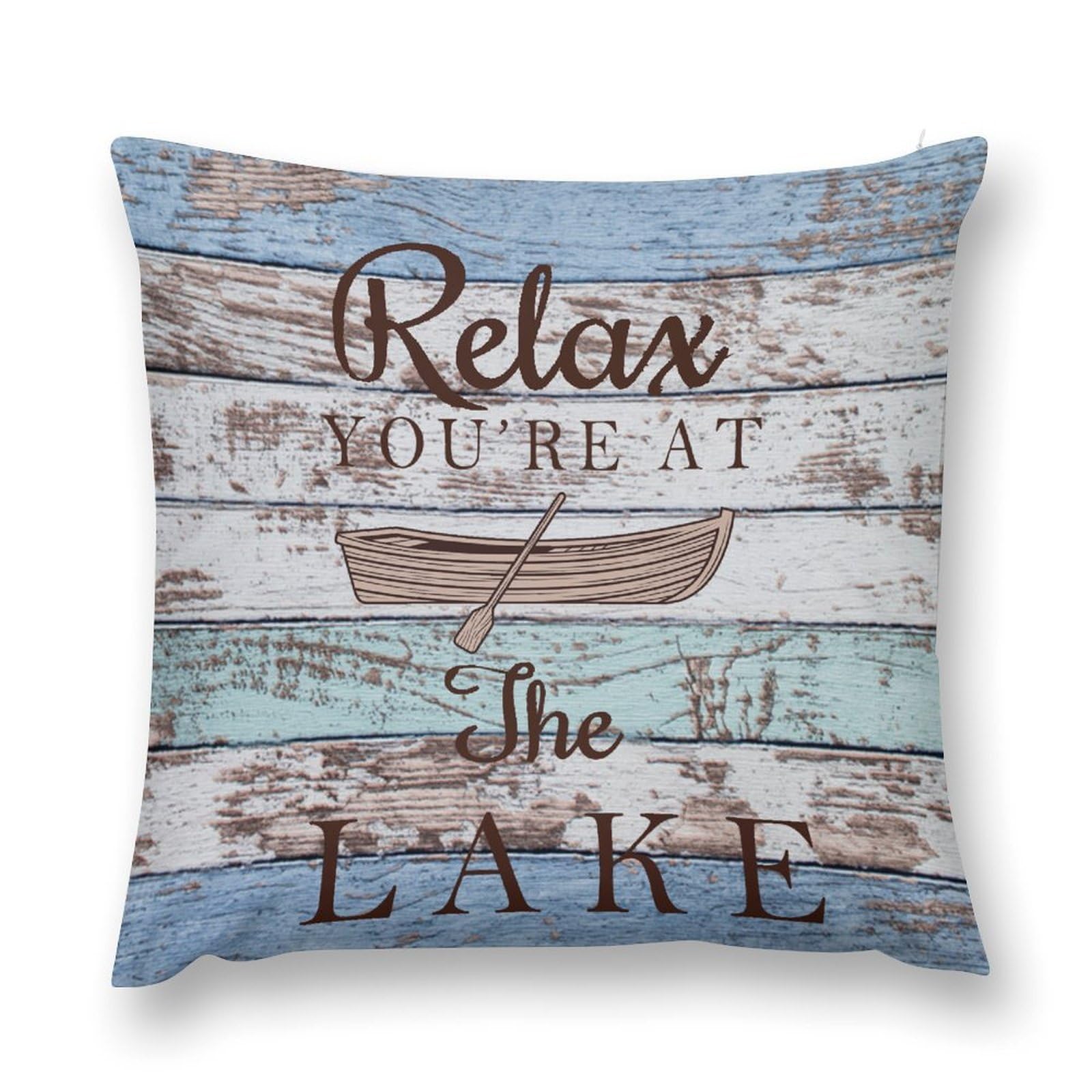moderw Rustic Lake Life Throw Pillow Cover, Lake Cabin Lodge Farmhouse Couch Pillowcases for Kids Relax Quotes Vintage Country Wooden Plank Sofa Cushion Case for Bed Decor 18x18inch