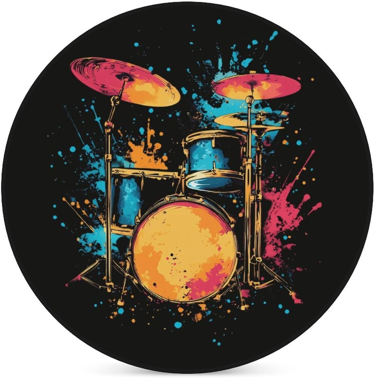 Colorful Drum Set Round Ceramic Coasters for Drinks Absorbent Cup Holder Tabletop Protector with Cork Base