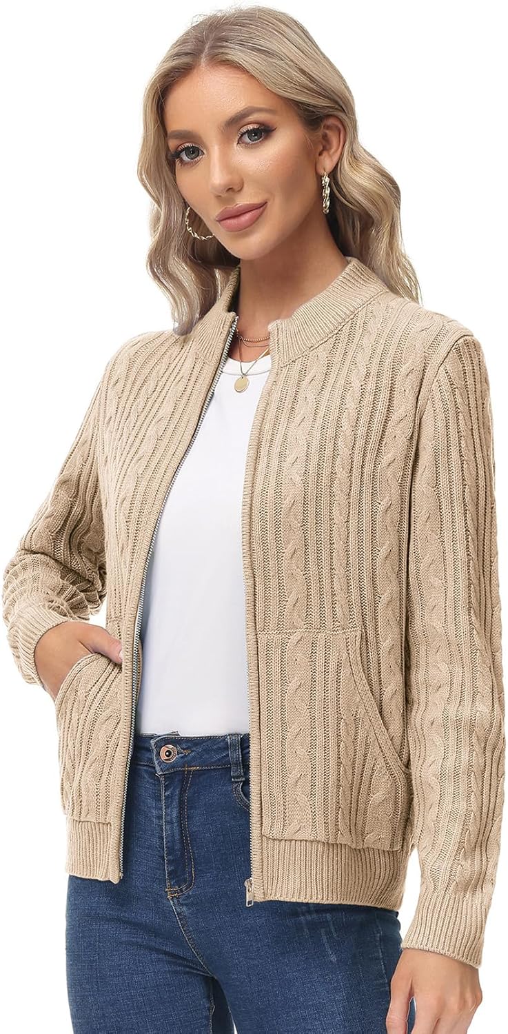 KANCY KOLE Women's Zip Up Sweaters Jacket, Cable Knit Chunky Cardigan Sweater with Pockets, Fall Winter Clothes - Image 2