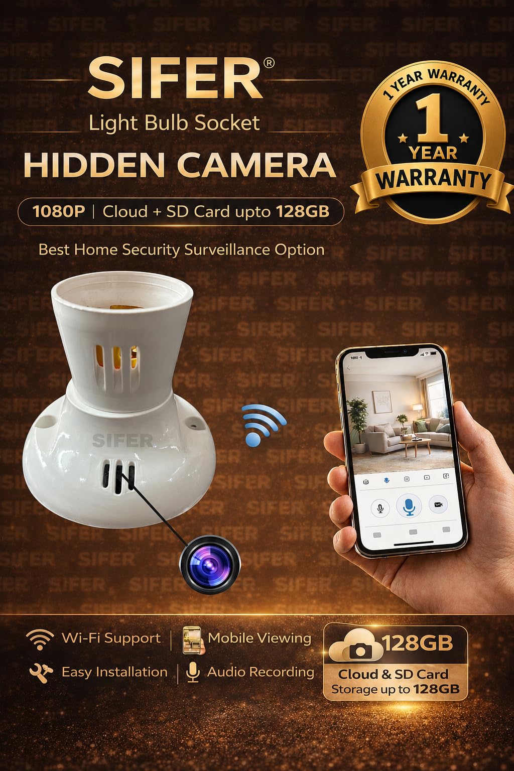 SIFER 1080P WiFi Bulb Holder Hidden Camera with Audio and Video Recorder | Remote Monitoring | Cloud & SD Card Support Upto 128 gb | Lookcam App Controlled | Nanny cam Hidden Camera for Home & Office — Amazon image 2
